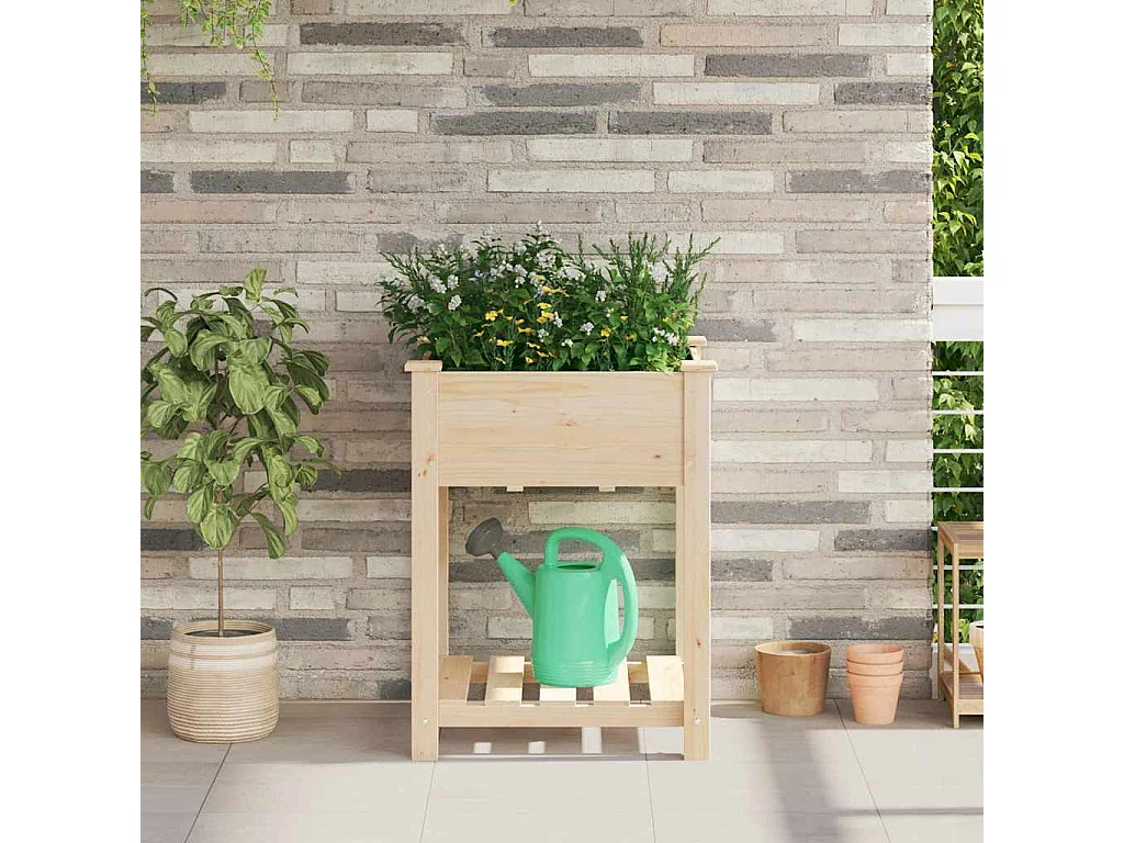 Cache-pot de jardin | Jardinière avec étagère Beige 60.5 x 60 x 76.5 cm