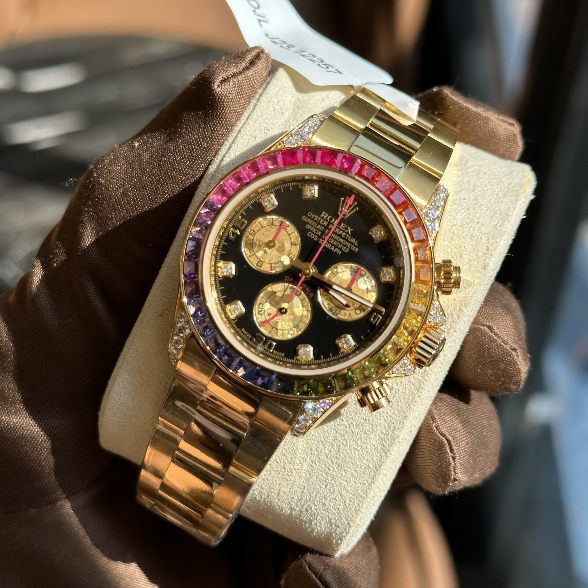 Rolex Replica Watch Daytona Rainbow Yellow Gold Wrapped Moissanite Diamonds TWF 40mm - Top club