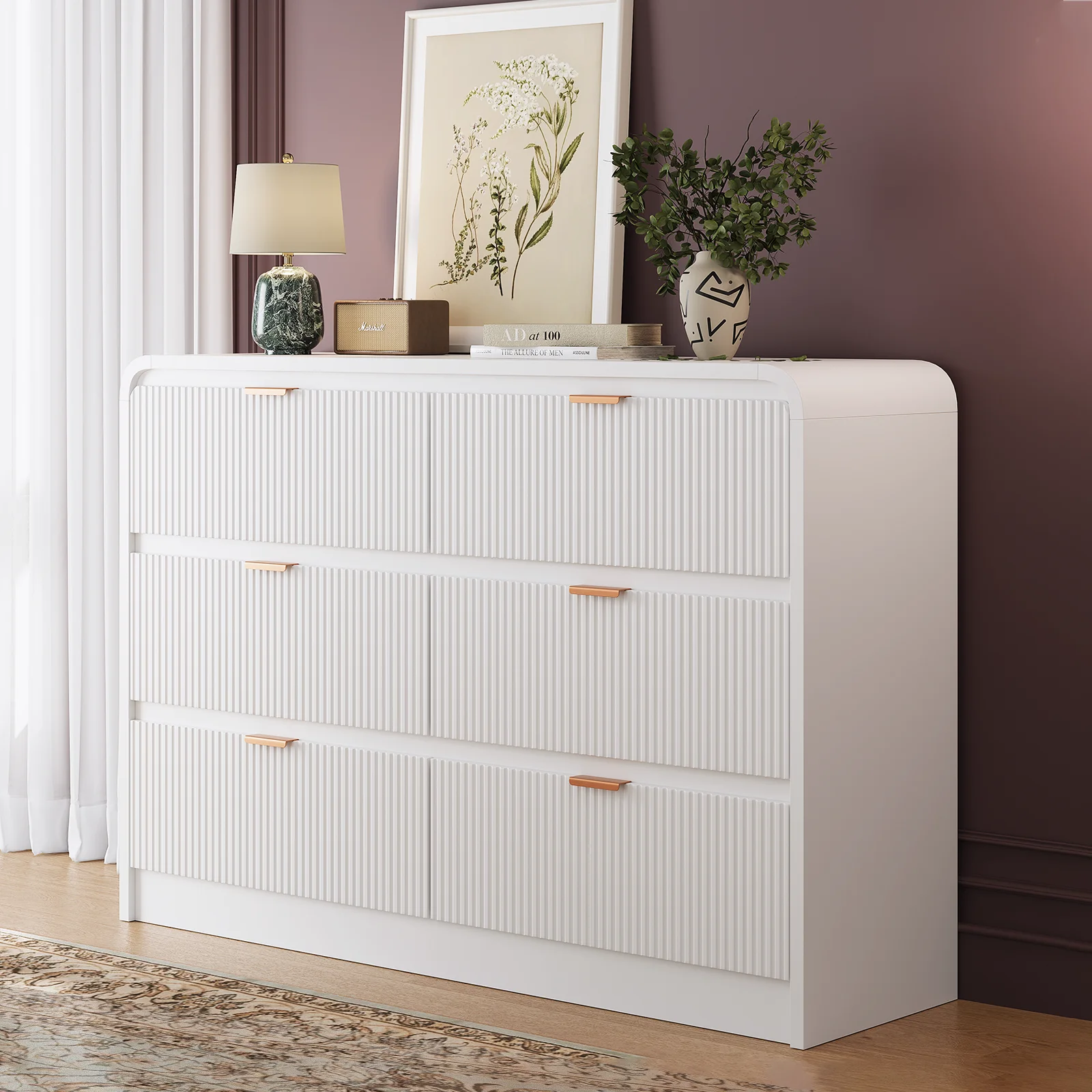 SELOOYE Fluted 5 Drawers Dresser for Bedroom, 47" Tall Modern Dresser Chest of Drawers, Black Accents, Fluted Fronts, Wood Storage Dressers Organizer for Bedroom, Living Room, Natural - Image 22