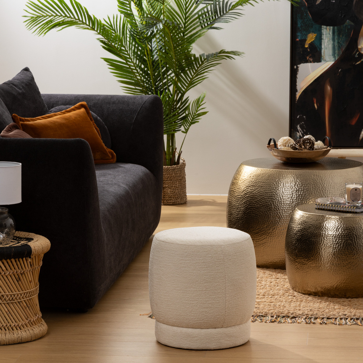 Terry pouffe "Amea" White, D.39 cm