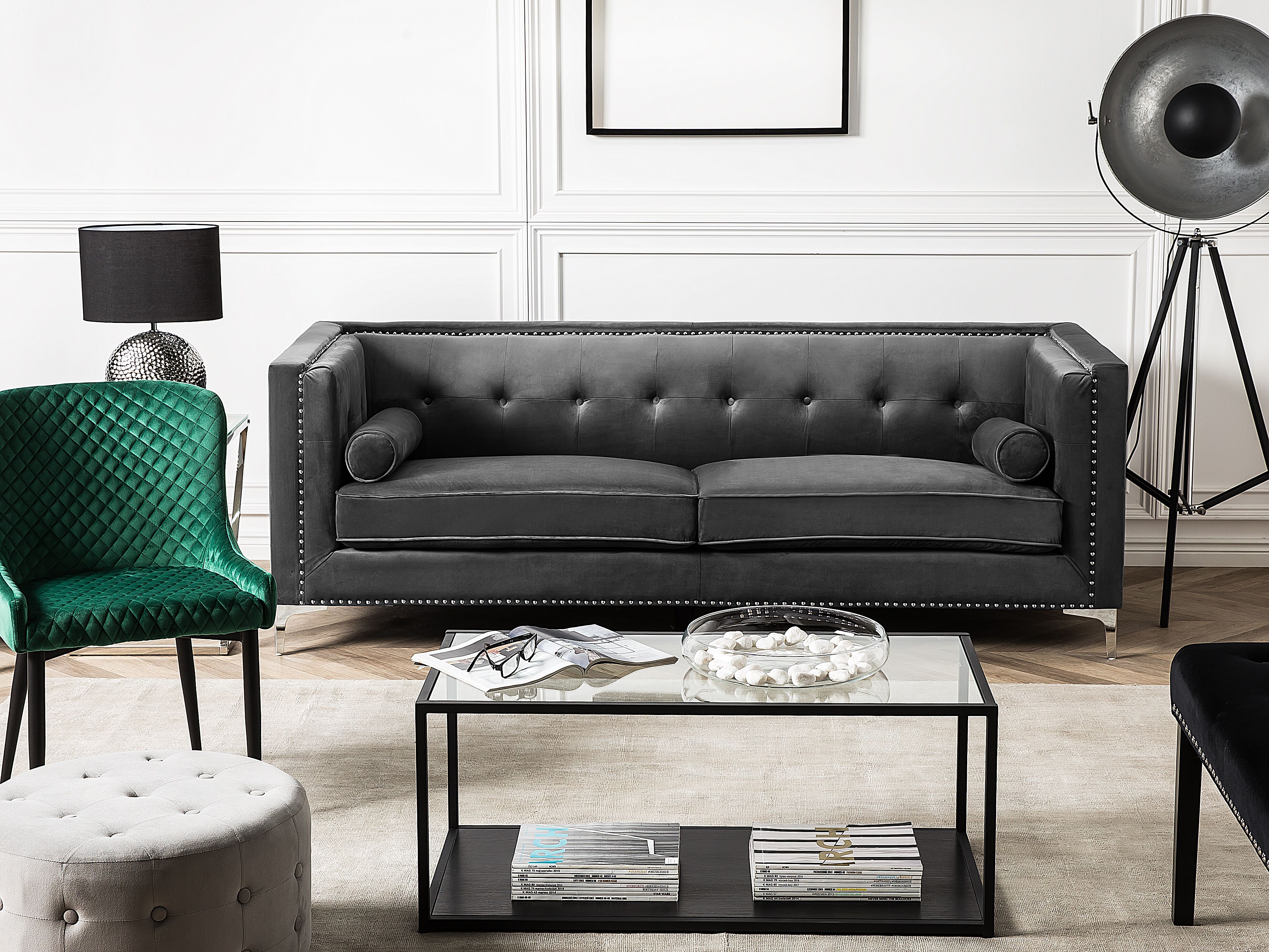 Sofa 3 Seater AVALDSENES Velvet Dark Grey