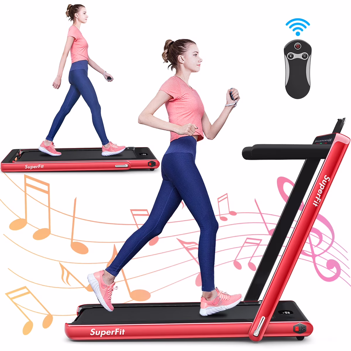 Gymax 2 in 1 Folding Treadmill 2.25HP Running Machine w/ Dual Display APP Control Black - Image 5