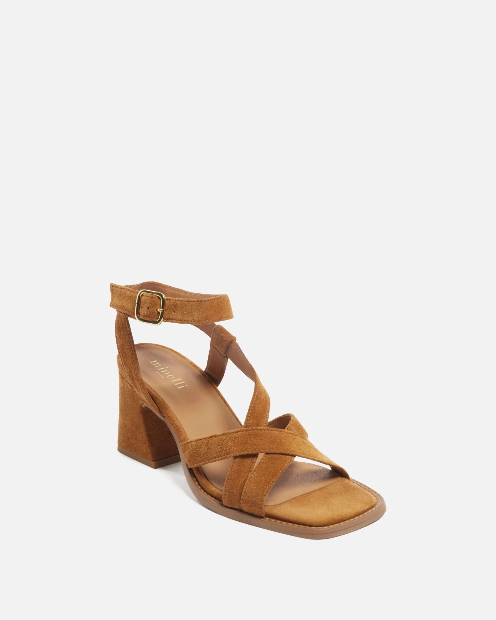 SANDALES MALORI/VEL - En cuir velours à talons cognac