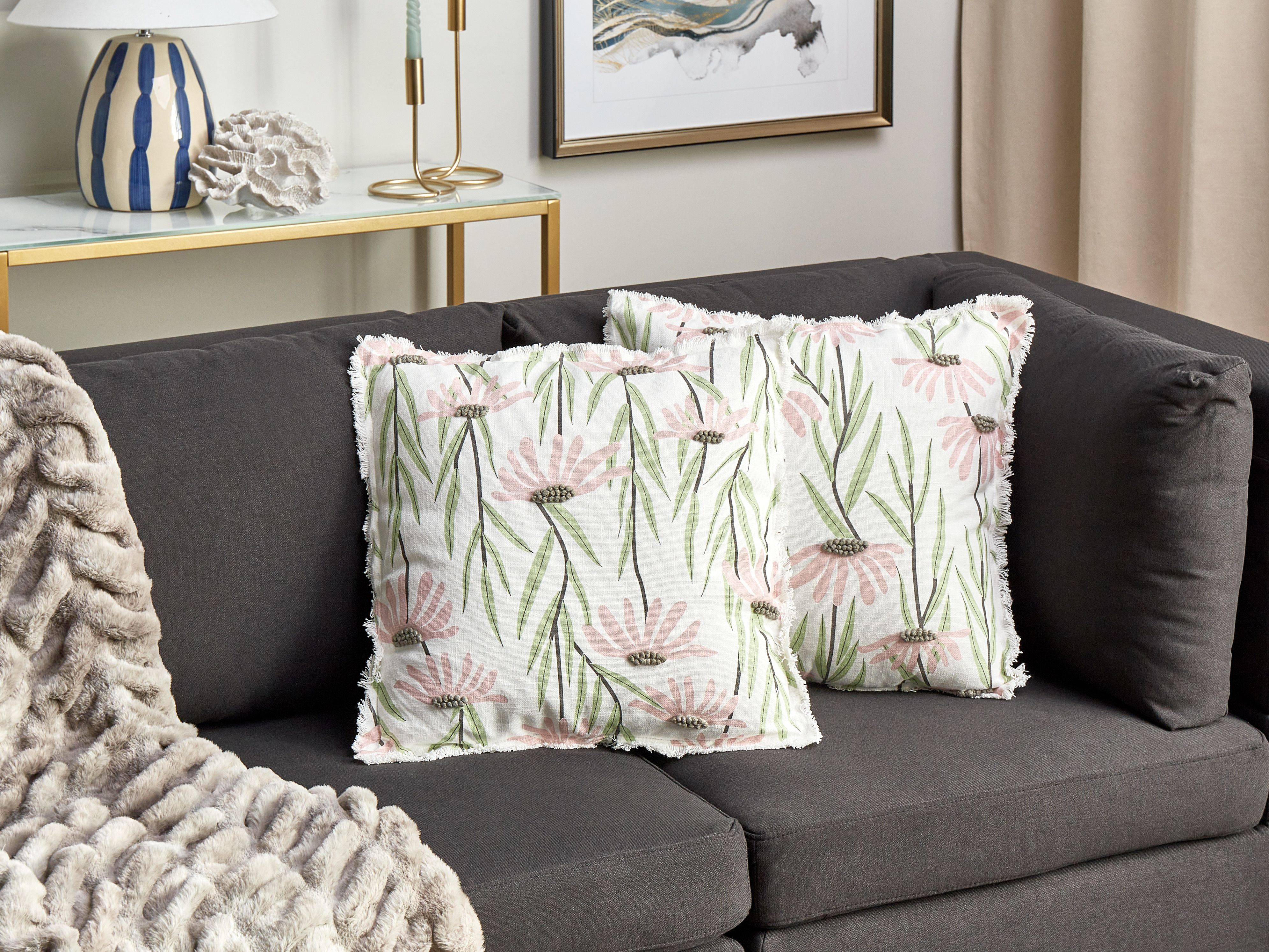 Set of 2 Decorative Cushions GYNURA Cotton 45 x 45 cm Multicolour Floral Pattern