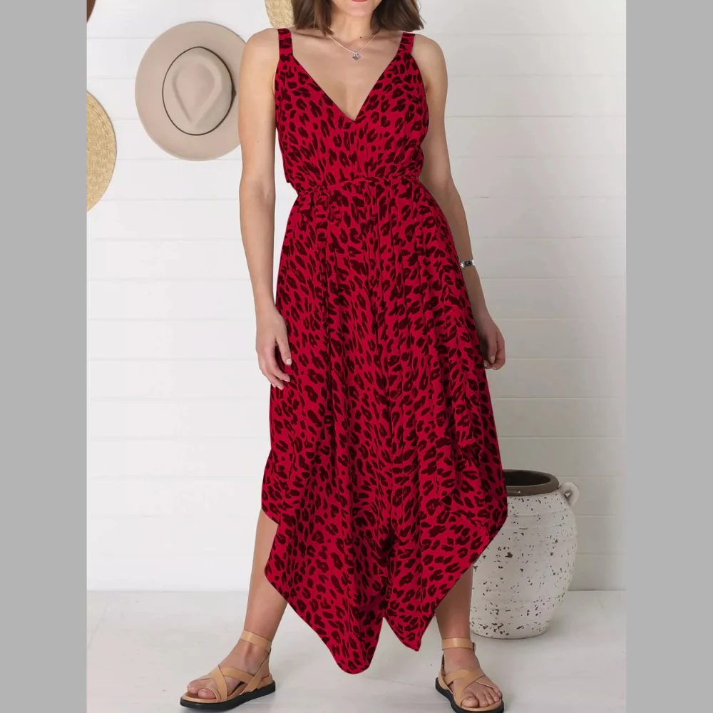 Full Size Leopard Print V-Neck Wide Leg Jumpsuit Plus Size - ZKZOOK