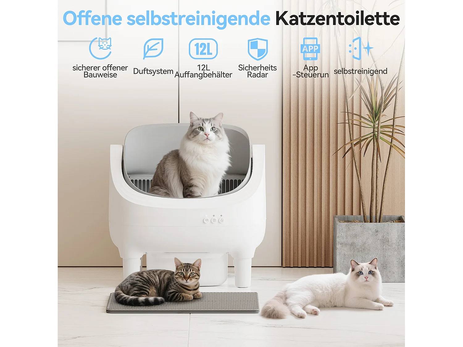 Devoko 90L autonettoyant bac à litière, contrôle APP, design ouvert, 12L