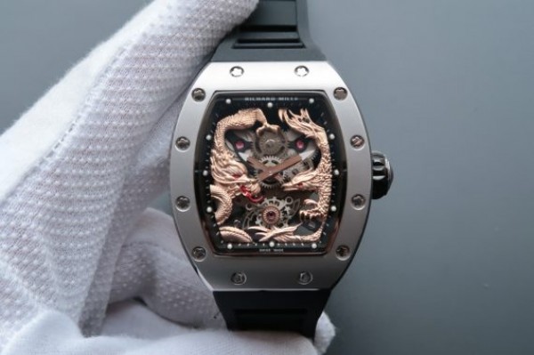 Replica Richard Mille RM057 Dragon Phoenix SS Case RG Dragon Dial Black Rubber Strap - Top club