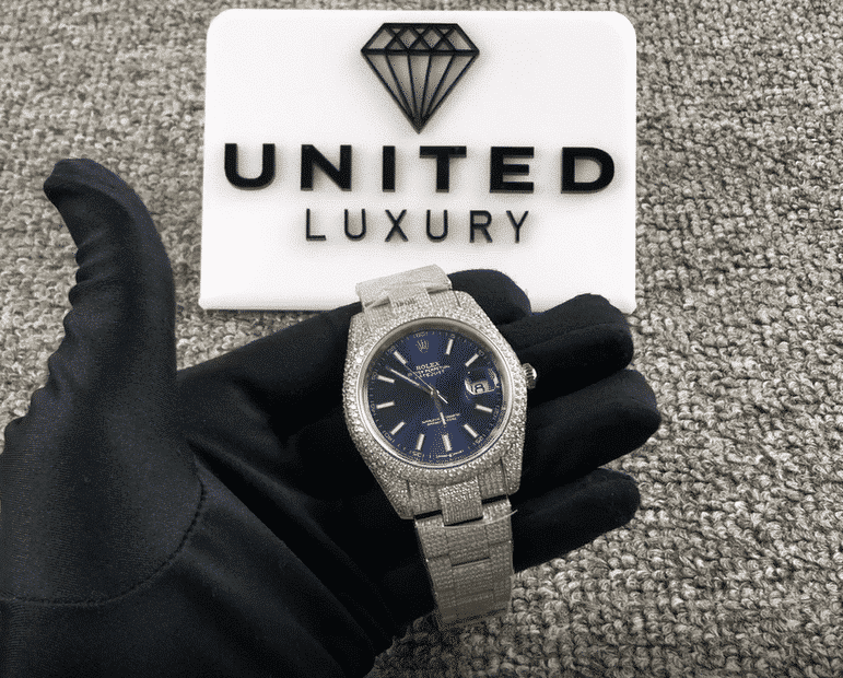 Rolex Datejust White Gold Blue Dial Iced Out 126300 Replica - Top club