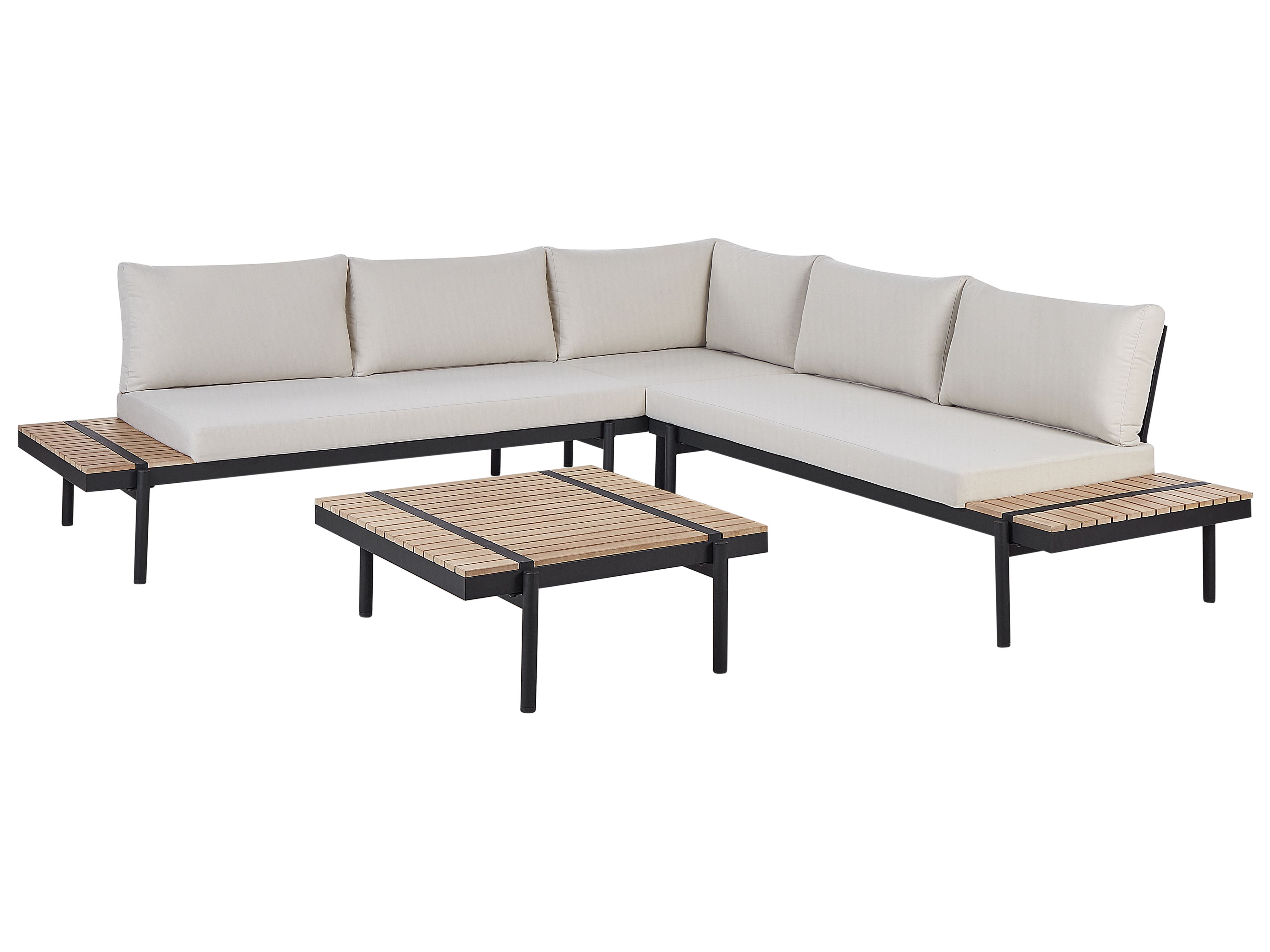 Garden Corner Sofa with Table 5 Seater BELLARIVA Eucalyptus Wood Off-White