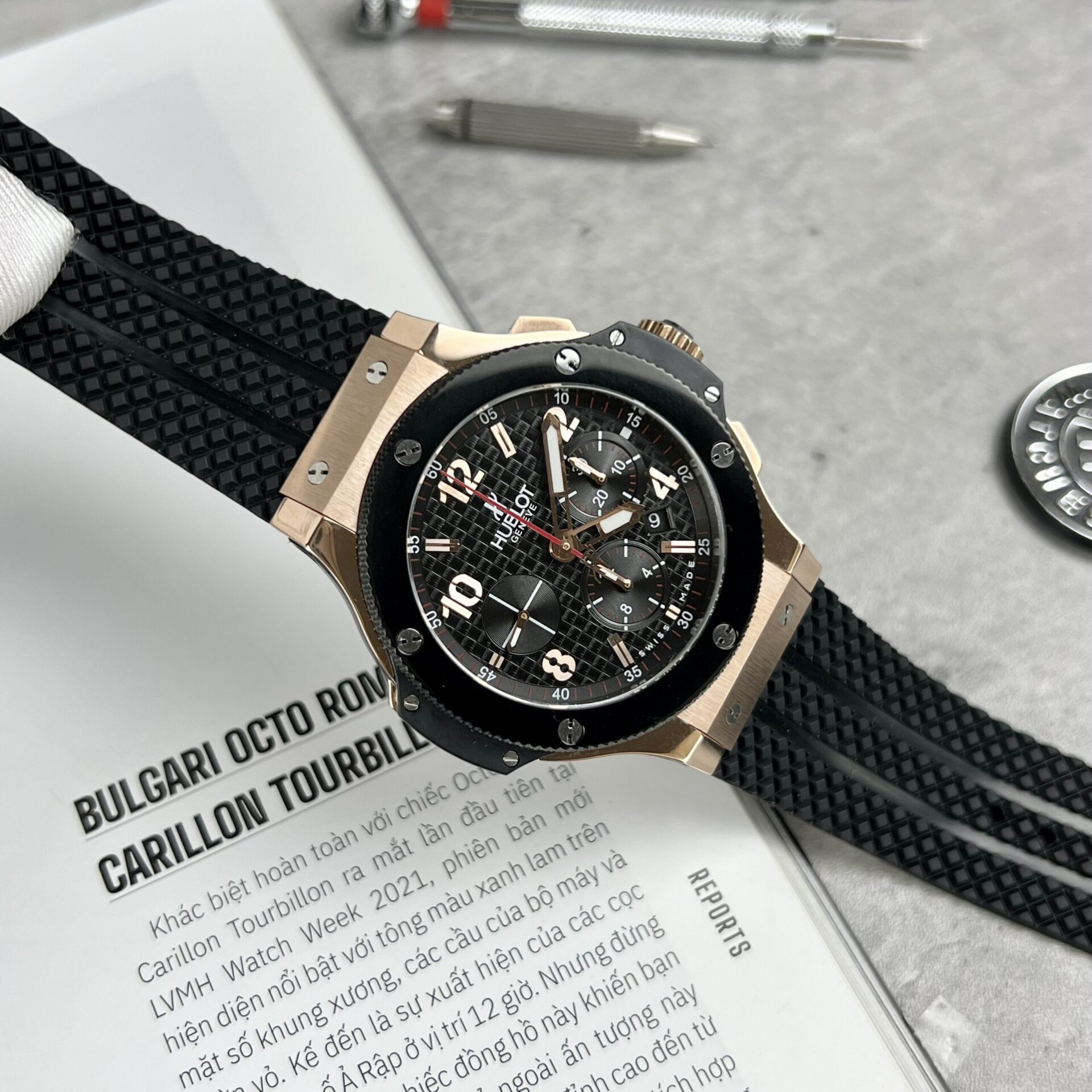Hublot Fake Watch Big Bang King Gold Black Dial Rubber Strap 44mm - Top club