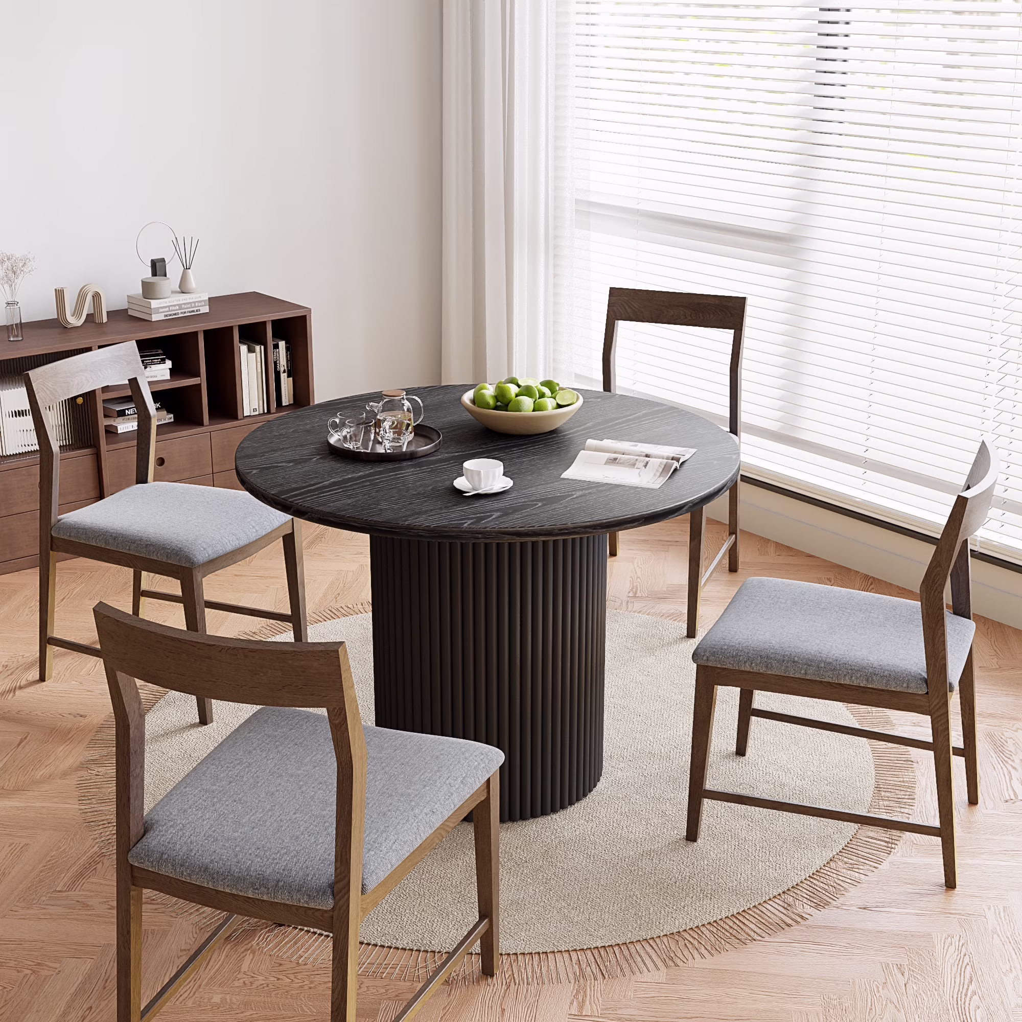 Rophefx 35.4" Solid Wood Round Dining Table with Handcrafted Relief Pedestal,Circle Dining Table,Walnut - Image 3