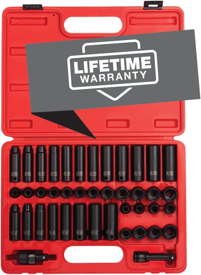 Sunex Tools 3342 3/8 Inch Drive Master Impact Socket Set, 42-Piece, SAE/Metric, 5/16
