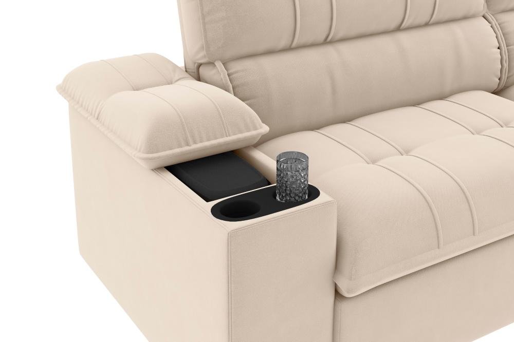 Sofá Stylus 2,10m Retrátil/reclinável com Porta Copos e Cooler Suede Capuccino - Xflex Sofás