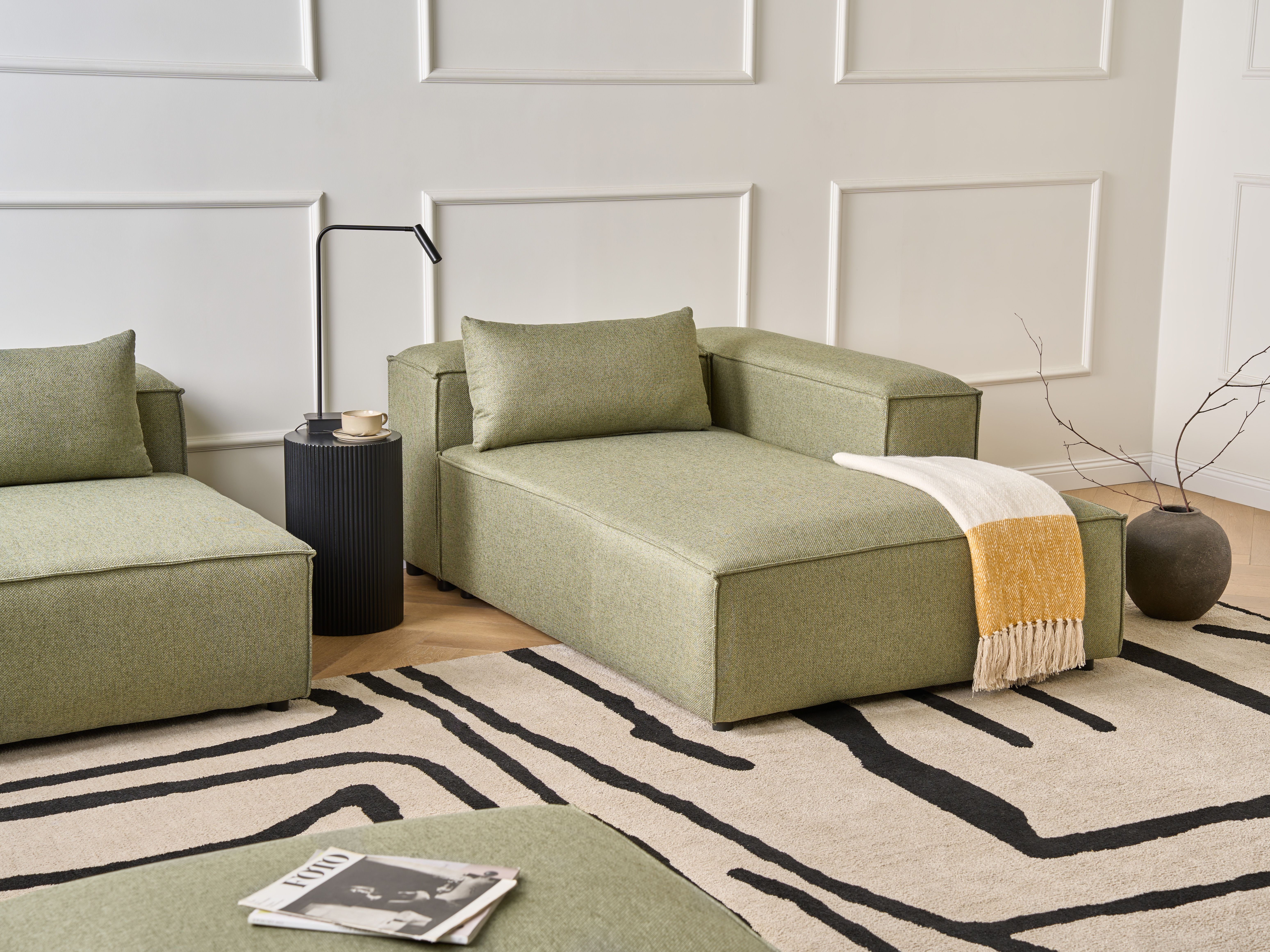 Left-Hand Chaise Lounge BRANDE Fabric Light Green