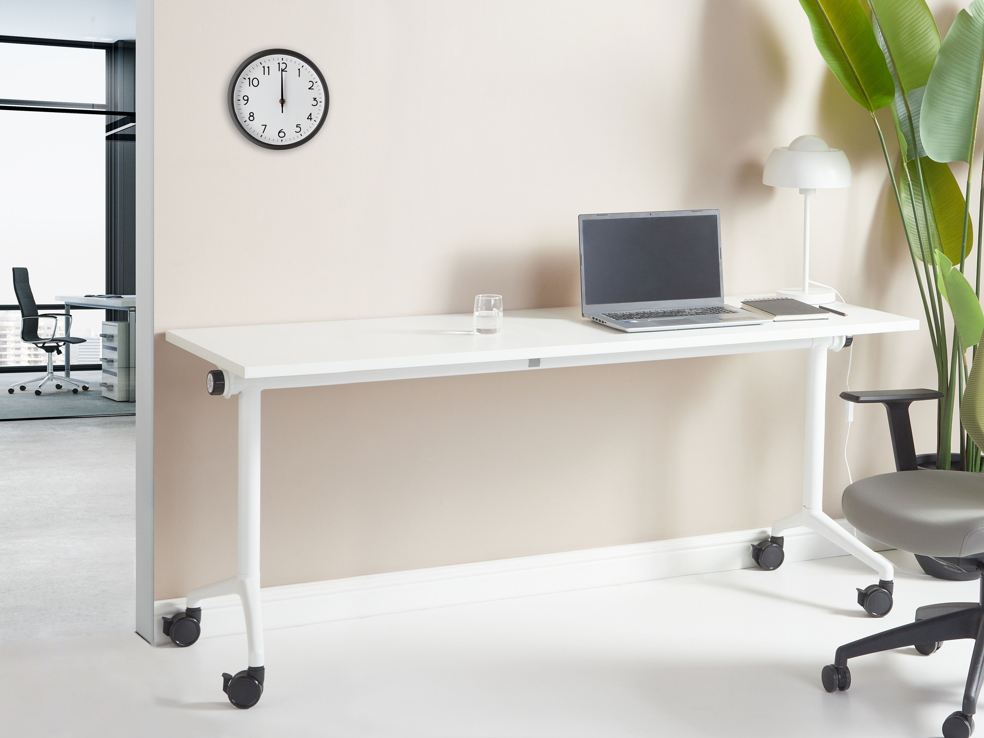 Foldable Office Desk CAVI White 180 cm 60 cm with Wheels
