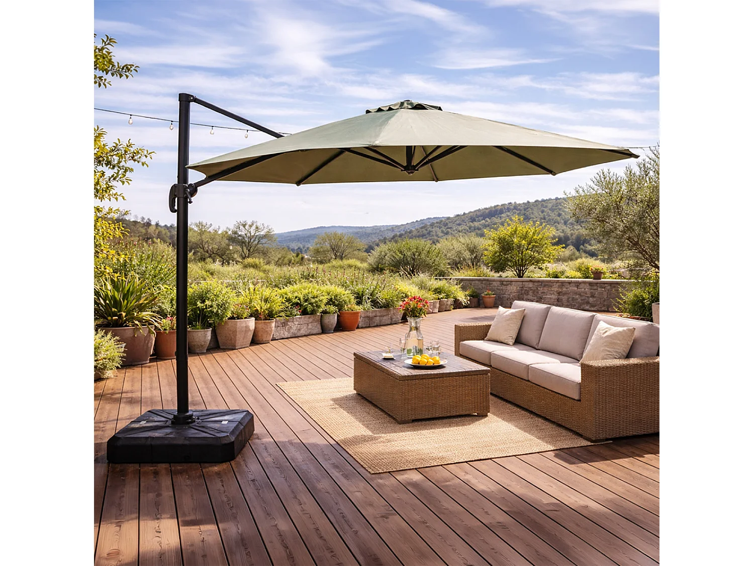 Parasol octogonal  350cm déporté vert en aluminium CASTILLO