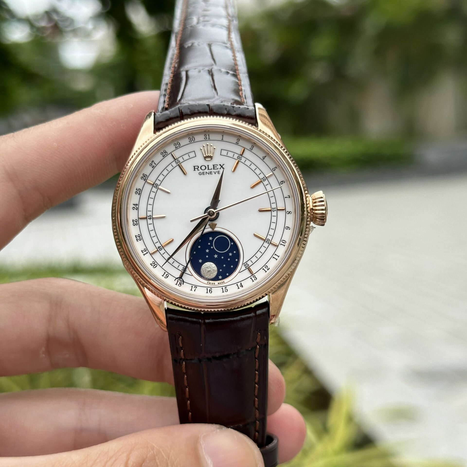 Rolex Replica 1:1 Watch Cellini Moonphase 50535 Leather Strap 39mm - Elite Watch Atelier