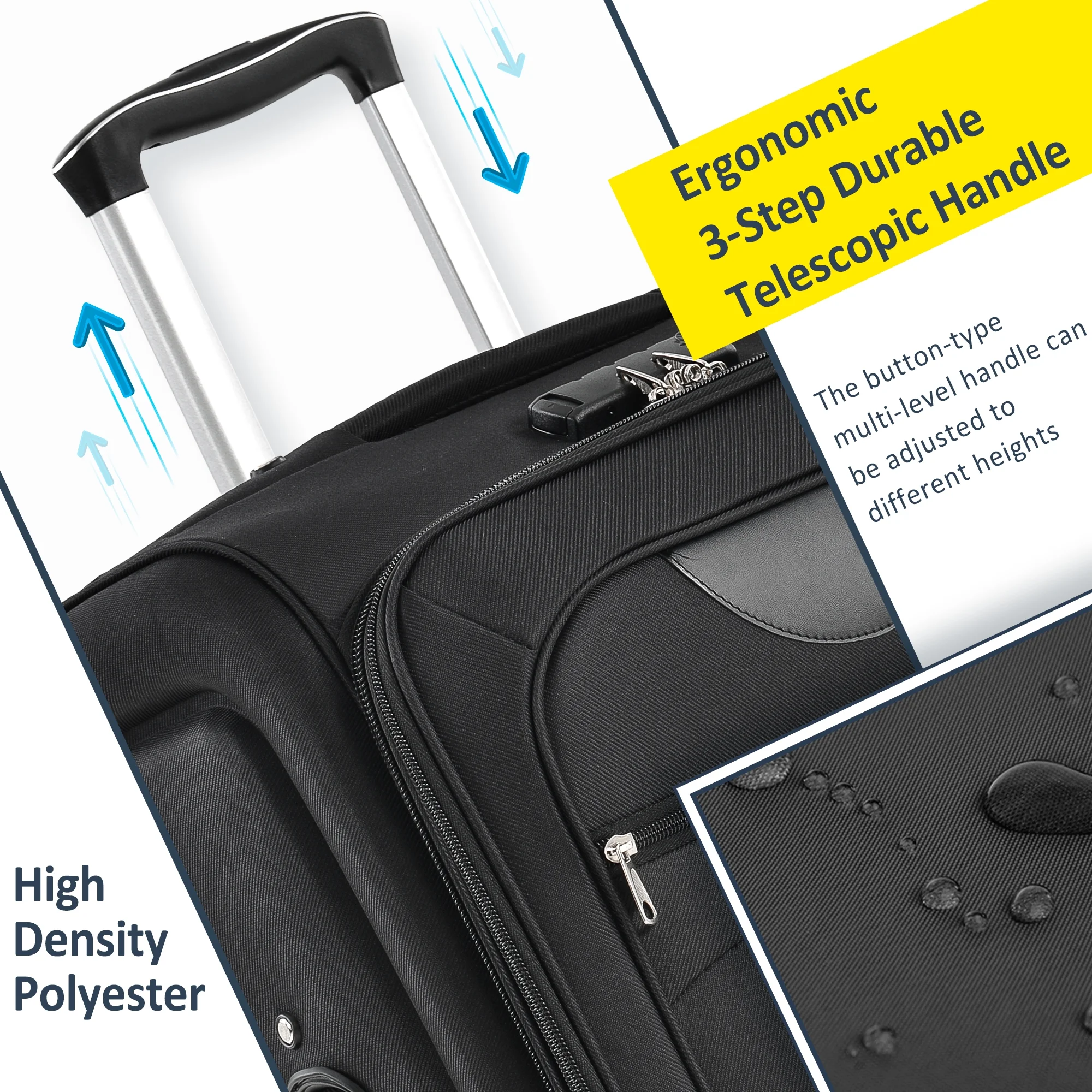 EUROCO 3 Piece Softside Luggage Set,Expandable Suitcase Set with TSA Lock and Spinner Wheels,Lightweight Suitcase for Men Women(20