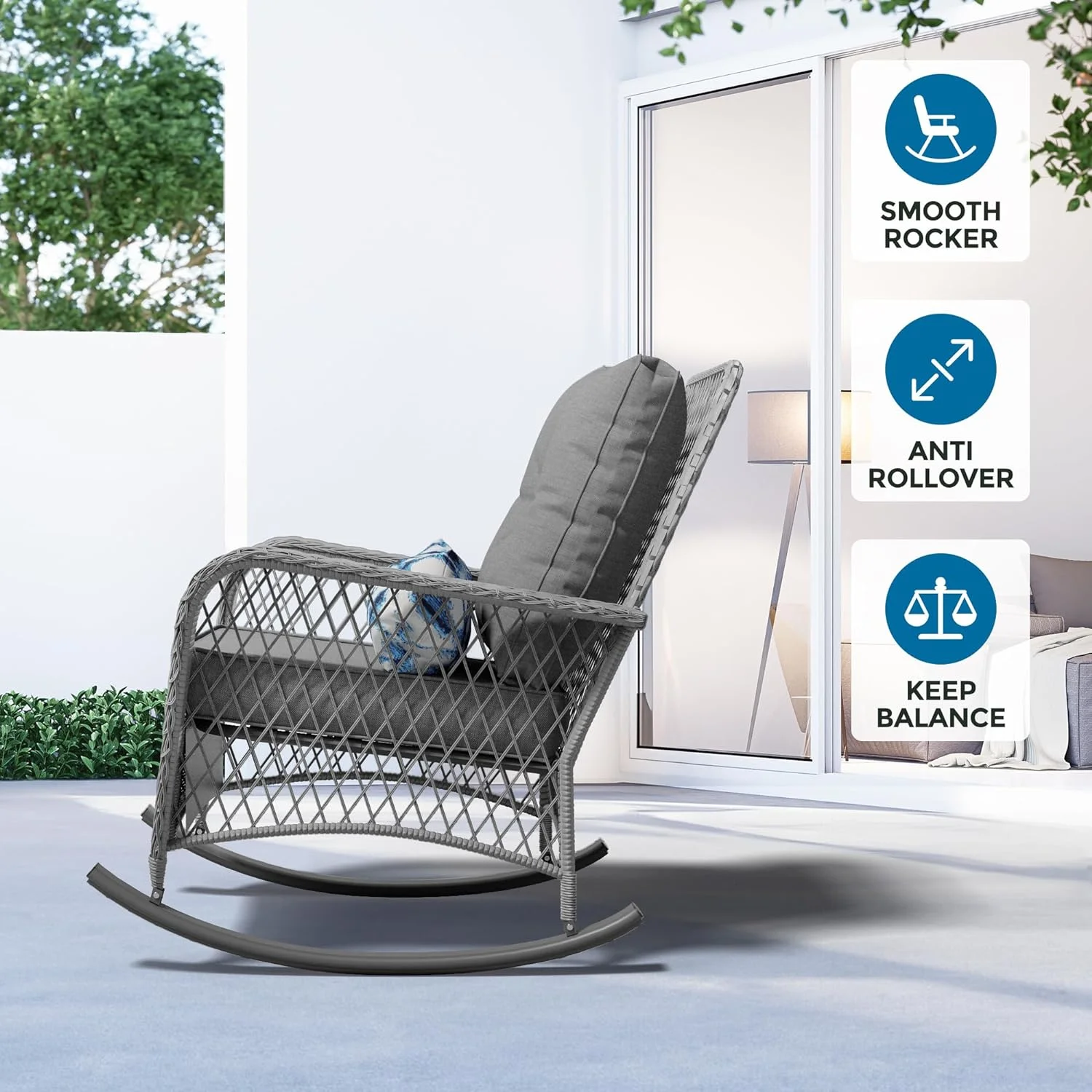 ELPOSUN 3-Piece Outdoor Rocking Chairs, Wicker Patio Furniture with Thickened Cushions and Table for Porch - Image 28