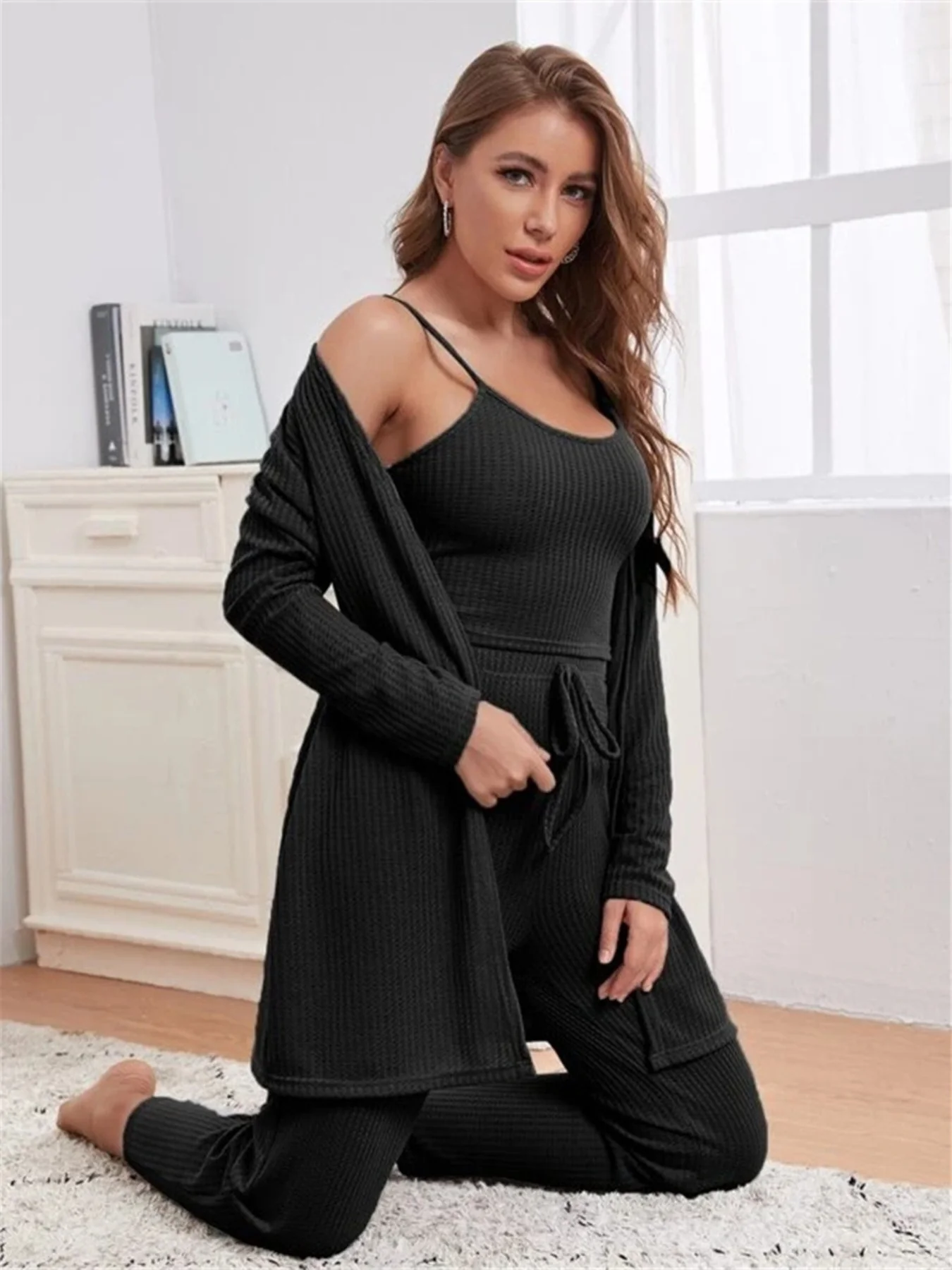 Scoop Neck Cami & Pants & Cardigan Set - ZKZOOK