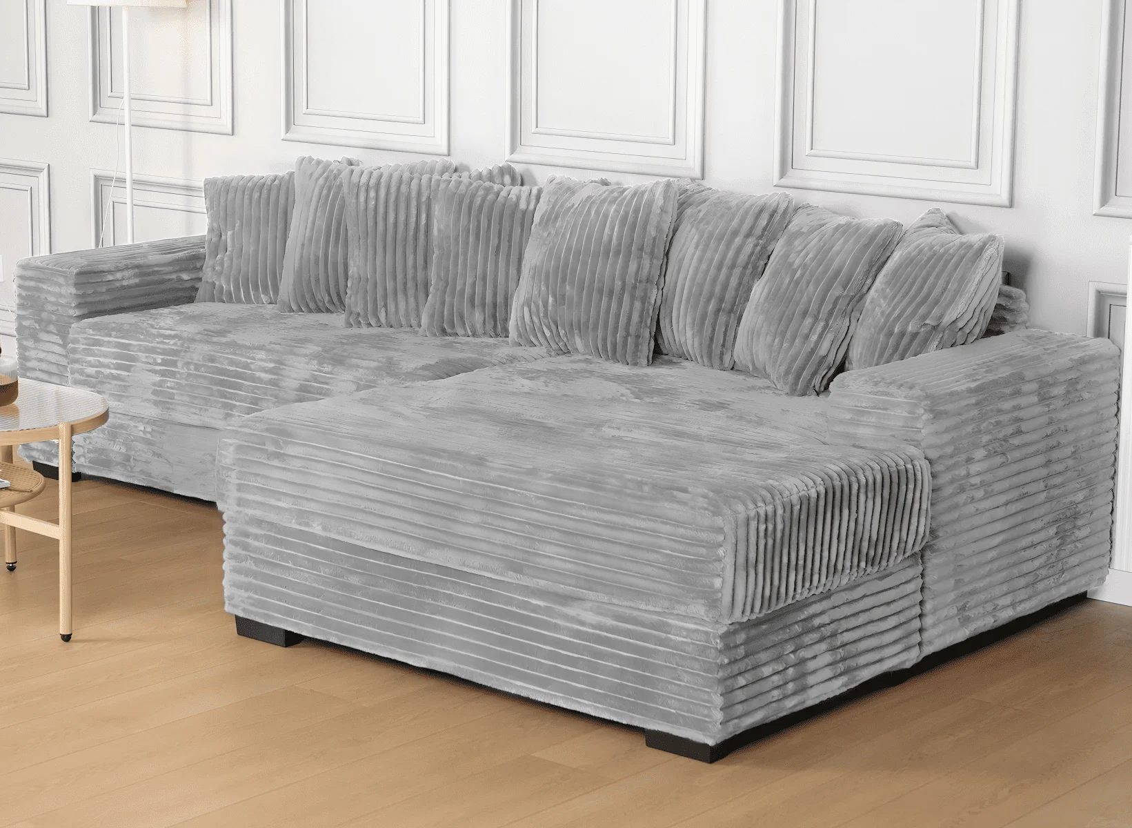 Advwin 110" Oversized L Shaped Sofa with Chaise, Comfy Plush 2-Piece L-Shaped Sectional Couches with 8 Pillows, Soft Fluffy Upholstered Sofa Bed for Living Room Apartment Bedroom, Light Gray - Image 2
