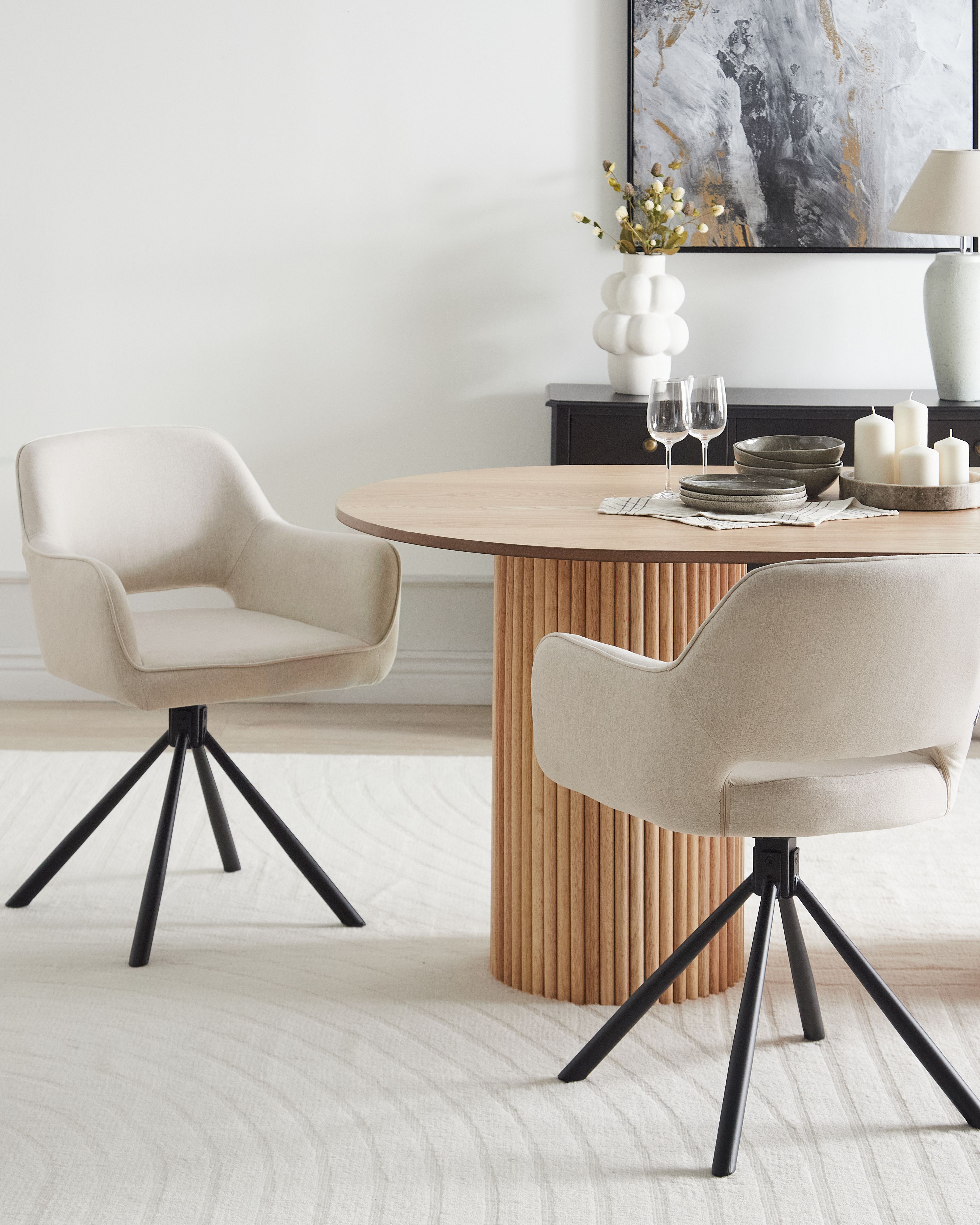 Set of 2 Dining Chairs Swivel LOURES Fabric Light Beige