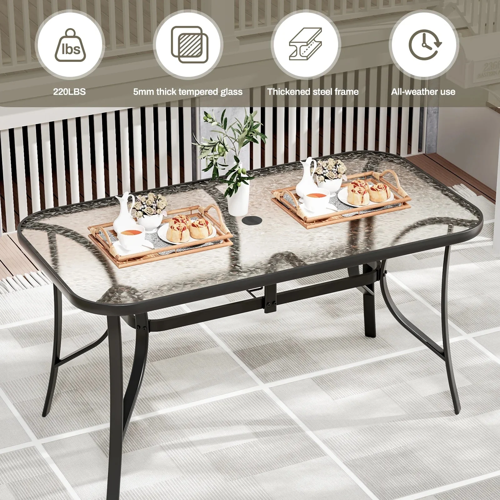 Arlopu Rectangular Patio Dining Table With 5mm Tempered Glass Top - Image 10 Arlopu Rectangular Patio Dining Table With 5mm Tempered Glass Top - Image 10