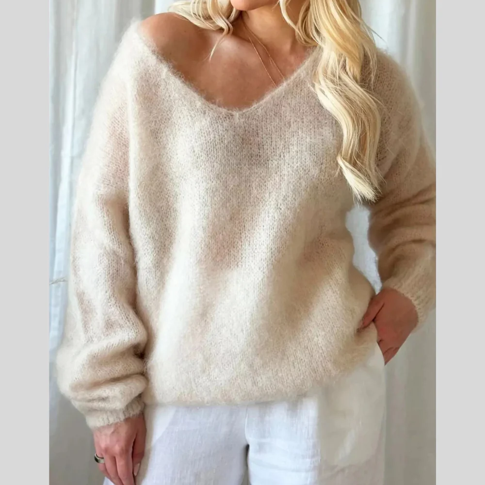 V-Neck Dropped Shoulder Sweater - ZKZOOK