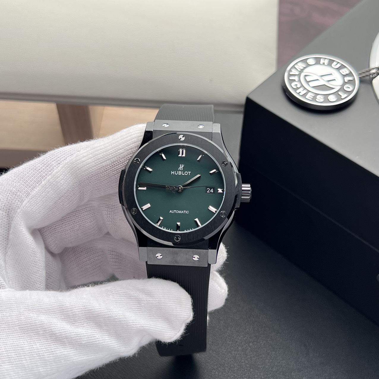Hublot Replica 11 Watch Classic Fusion Ceramic Green Dial Rubber Strap JJZ 42mm - Elite Watch Atelier