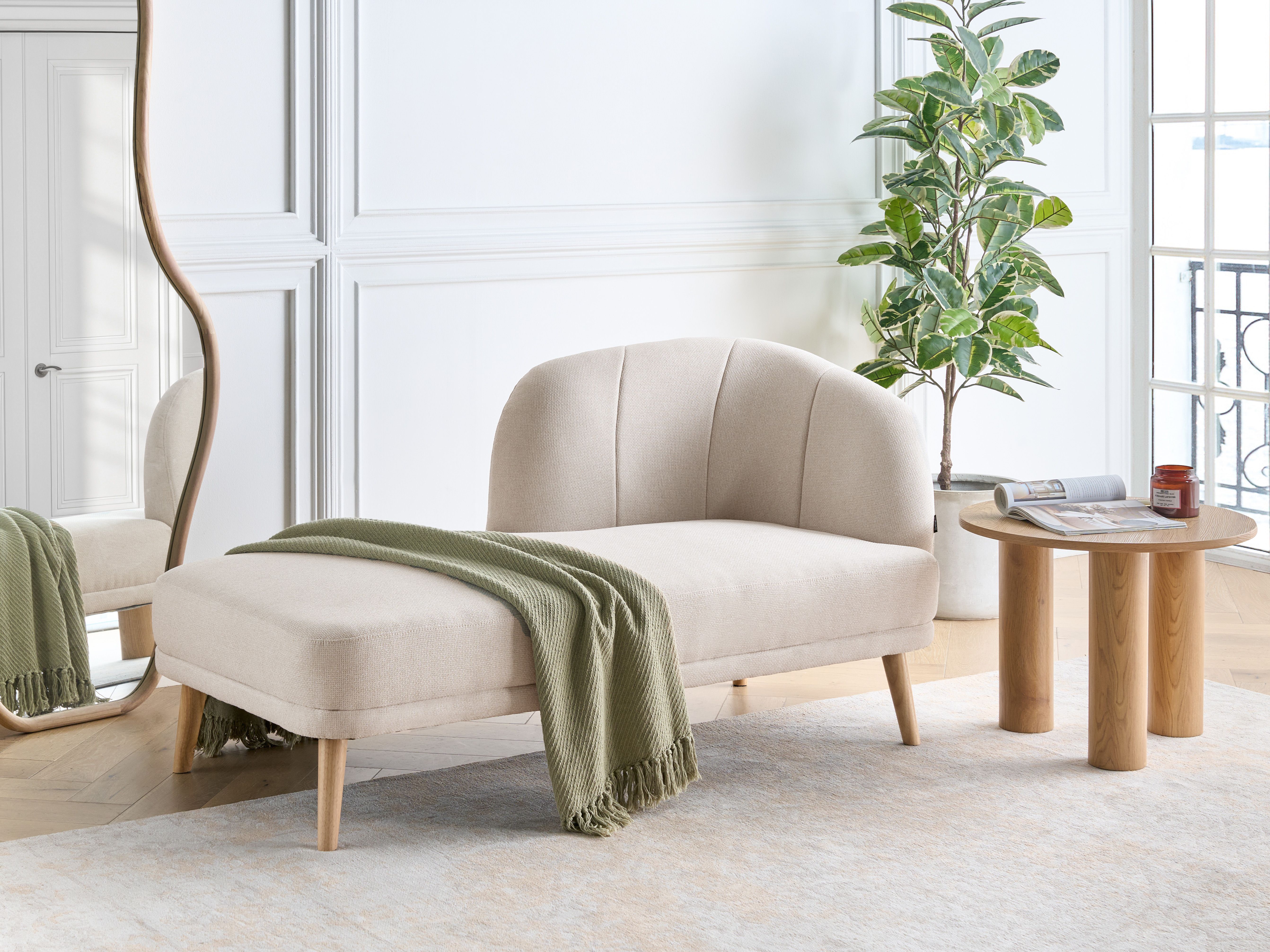 Right-Hand Chaise Lounge TANLAY Fabric Light Beige