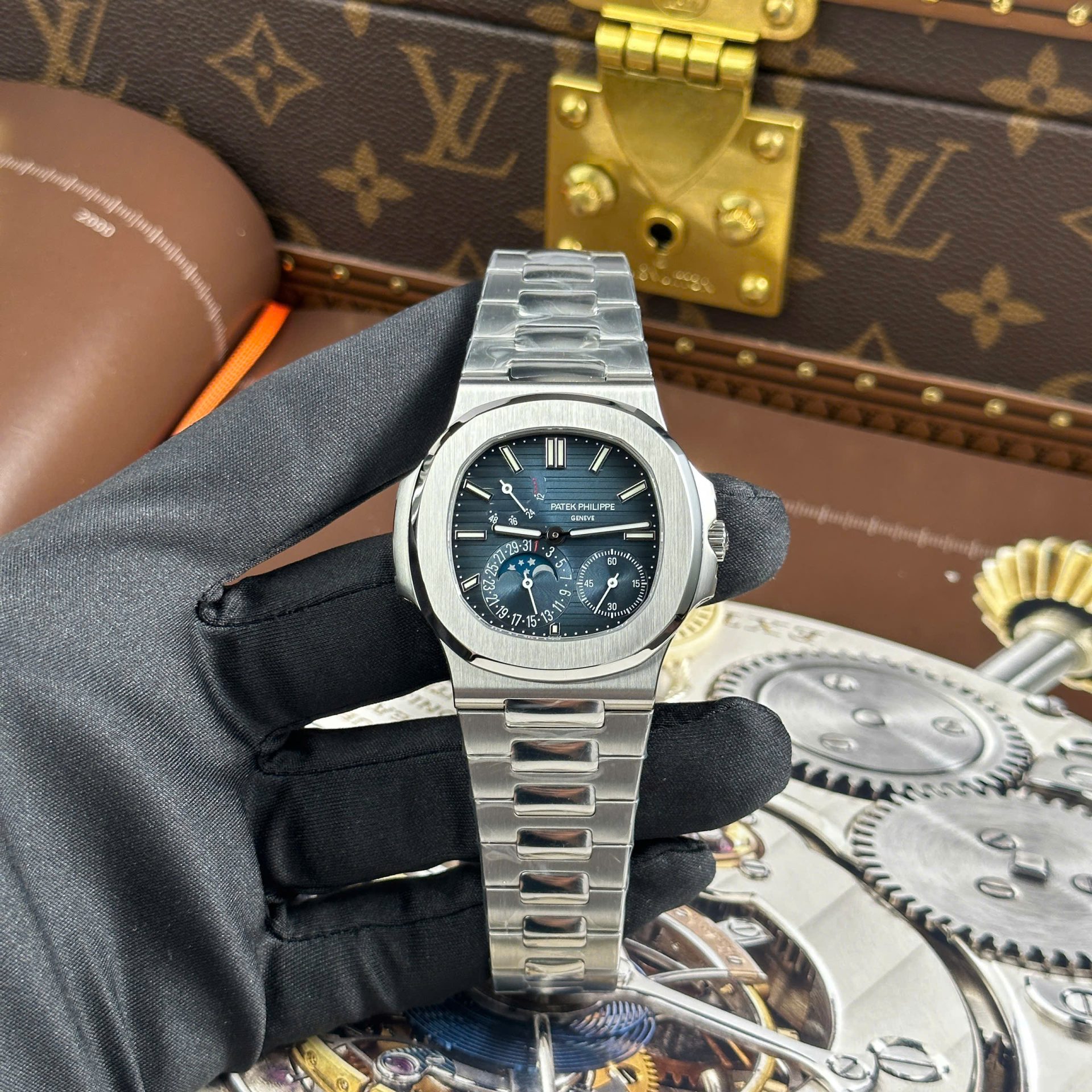 Patek Philippe Nautilus 5712 Replica Watches Blue Dial Metal Wire PPF Factory Version 3 40mm - Elite Watch Atelier