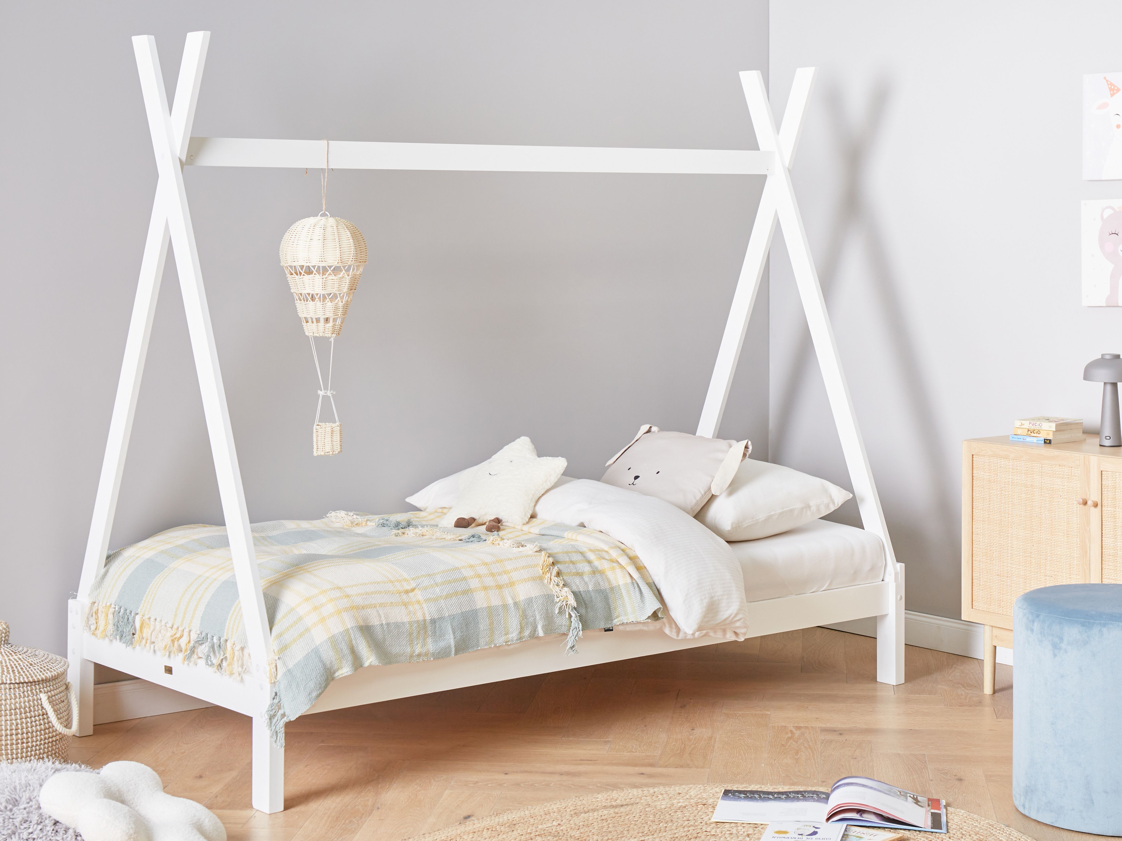 Kids Bed Teepee Pine Wood DEVAY 90 x 200 cm (EU Single) White