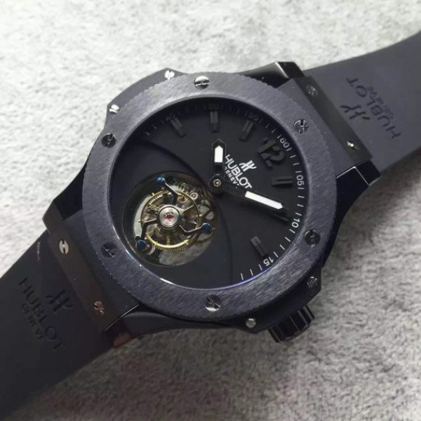 Replica Hublot Big Bang Tourbillon Ceramic Case Black Dial Rubber Strap - Elite Watch Atelier