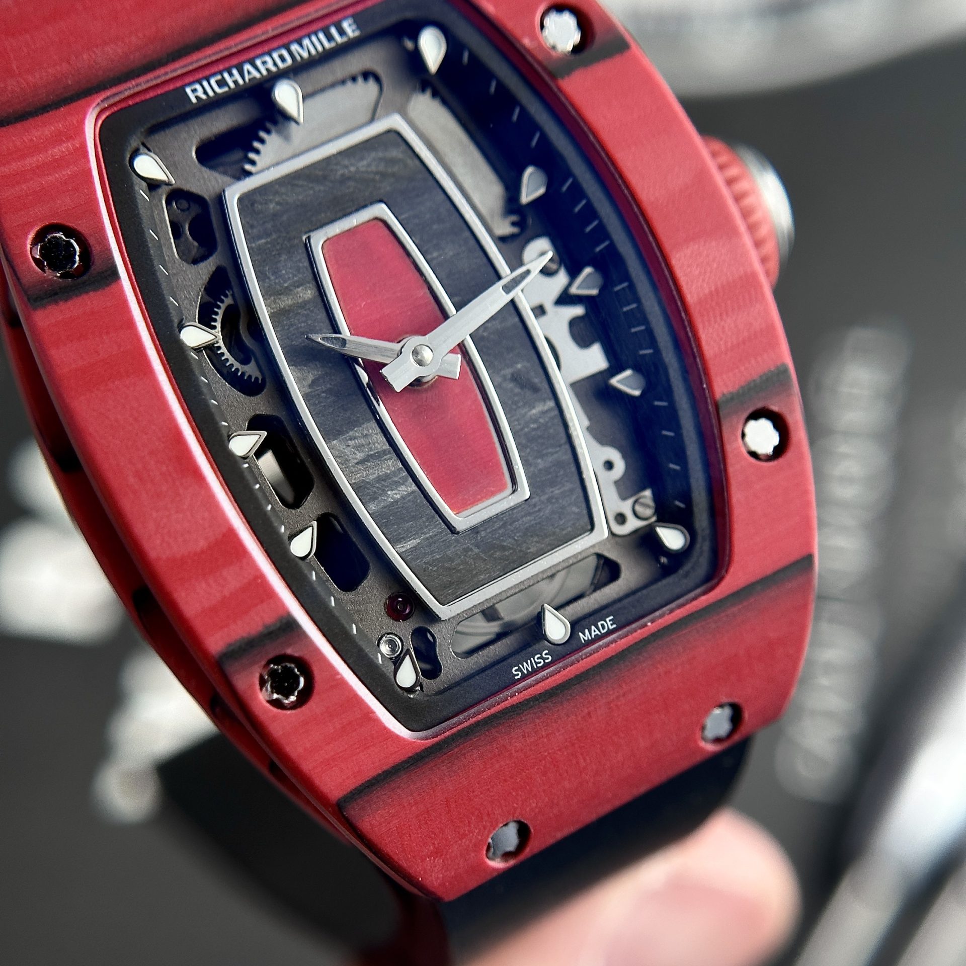 Richard Mille Replica Watches RM07-01 Red Carbon Rubber Strap 32x46mm - Top club