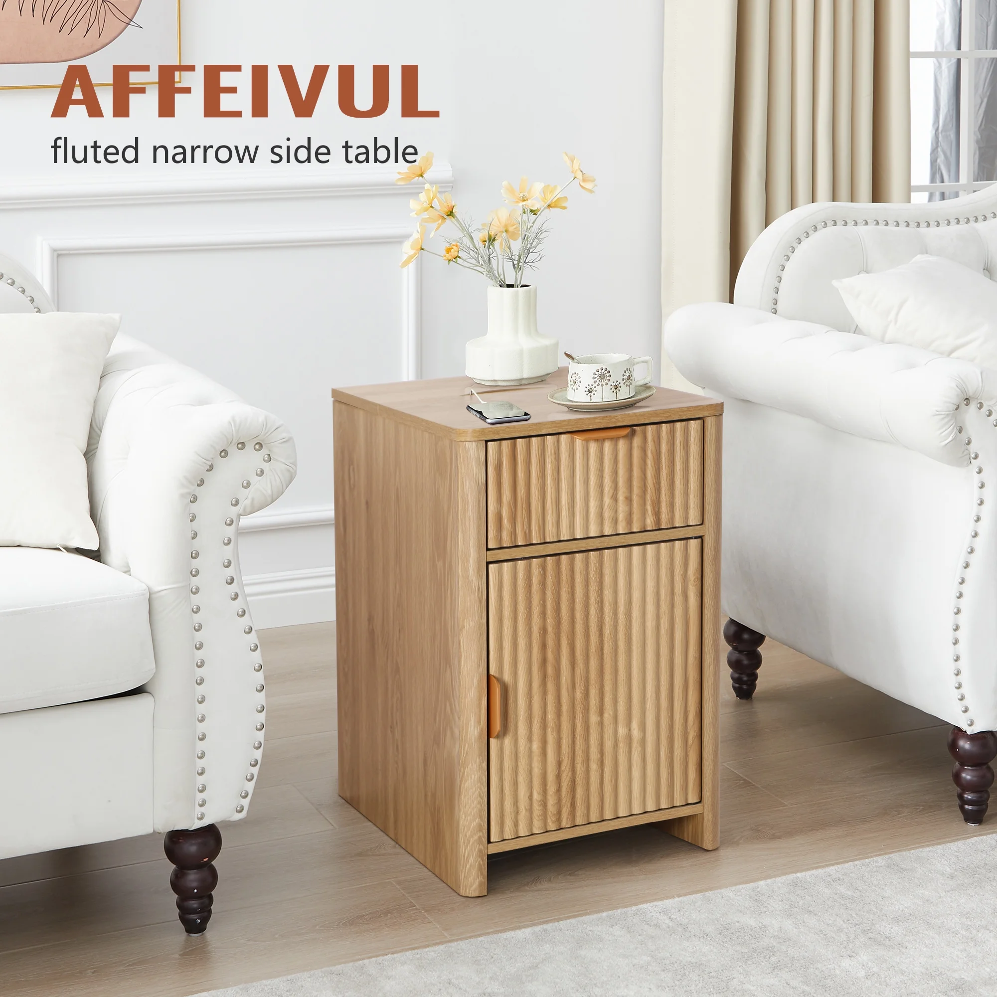 YOCWO Fluted Nightstand for Bedroom Set of 2 , Wood Bedside Table Set of 2 with Drawers, Black - Image 62