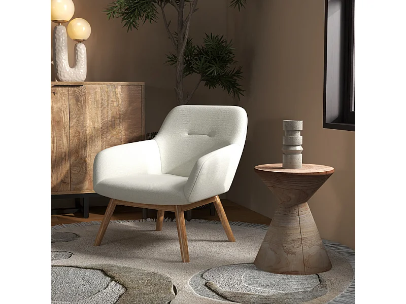 MALMO-Fauteuil en bois naturel et tissu Trendy Beige