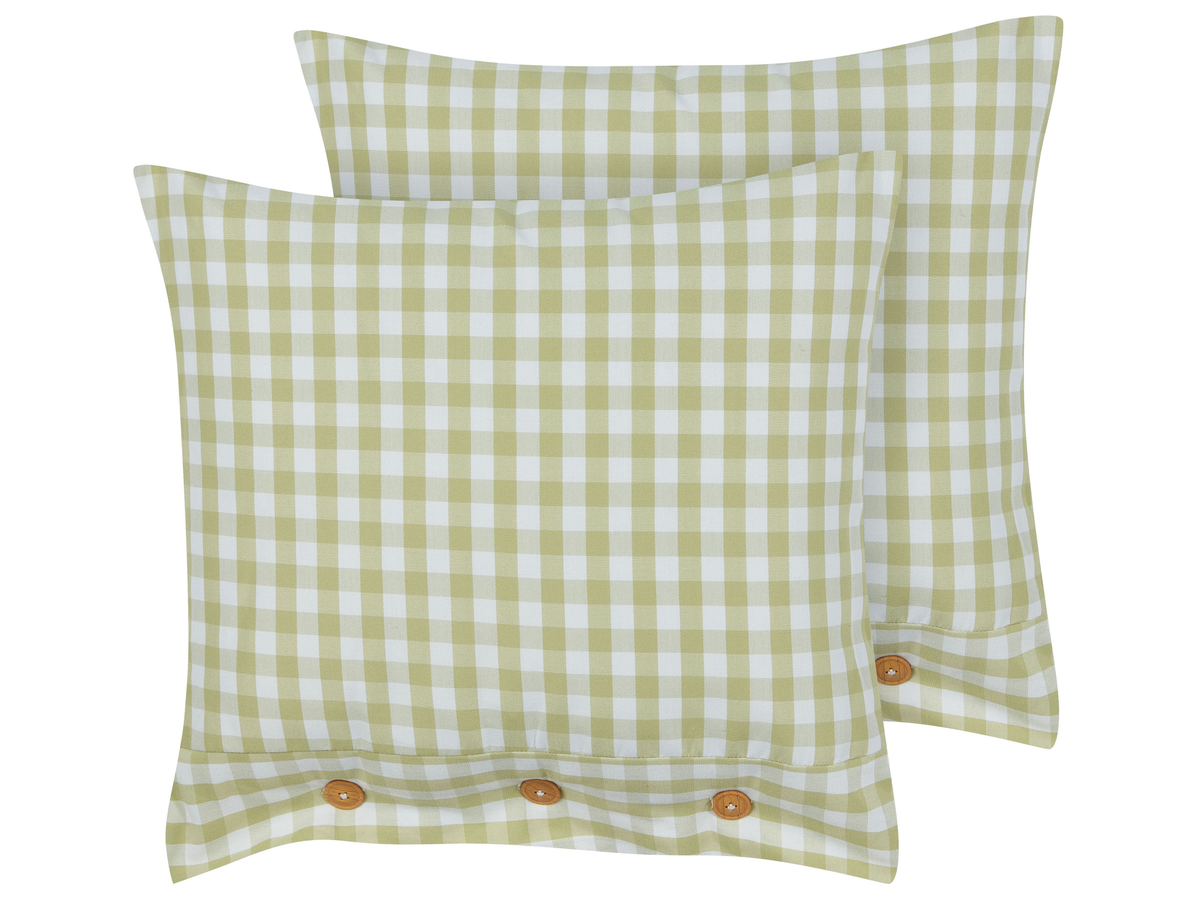 Set of 2 Decorative Cushions TALYA 45 x 45 cm Olive Green Checked