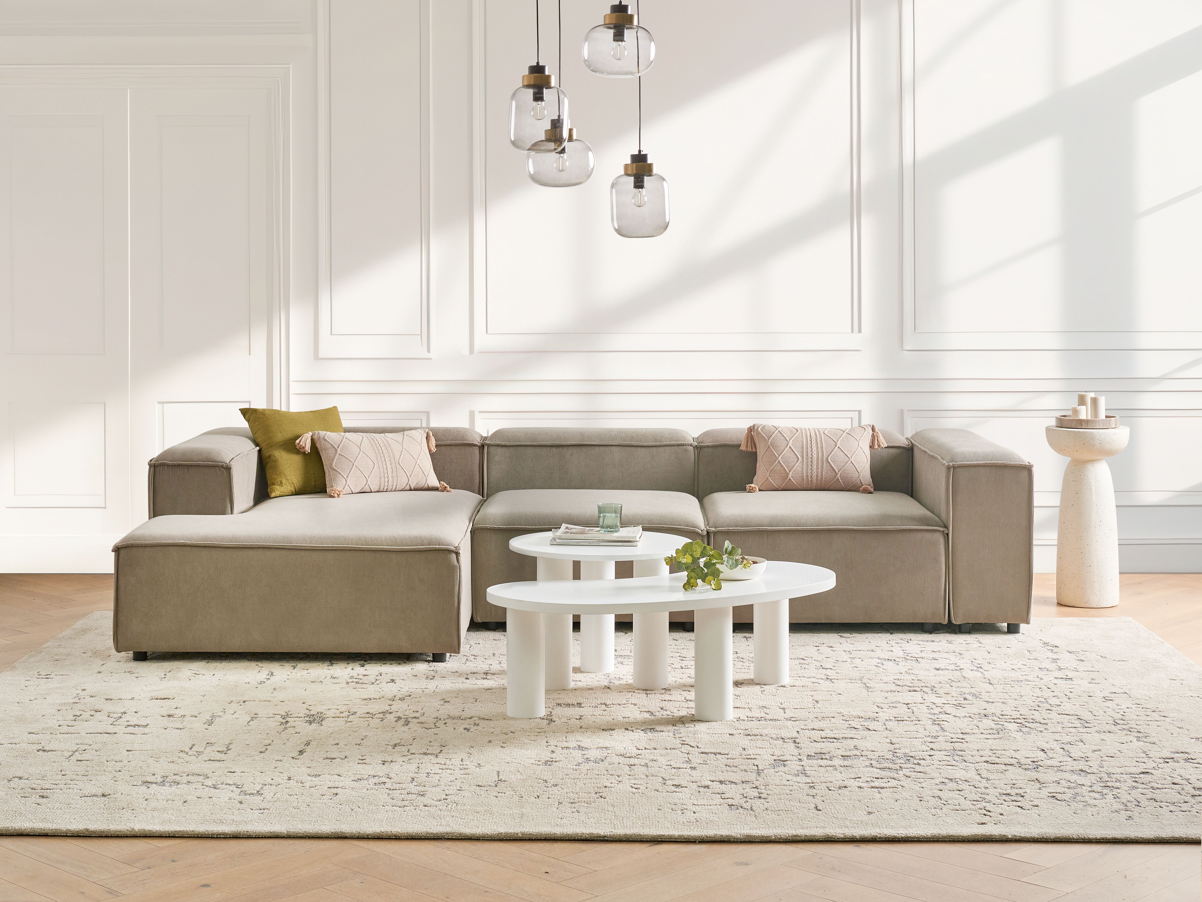 Modular Corner Sofa 4 Seater ARDAL Corduroy Light Brown Right Hand