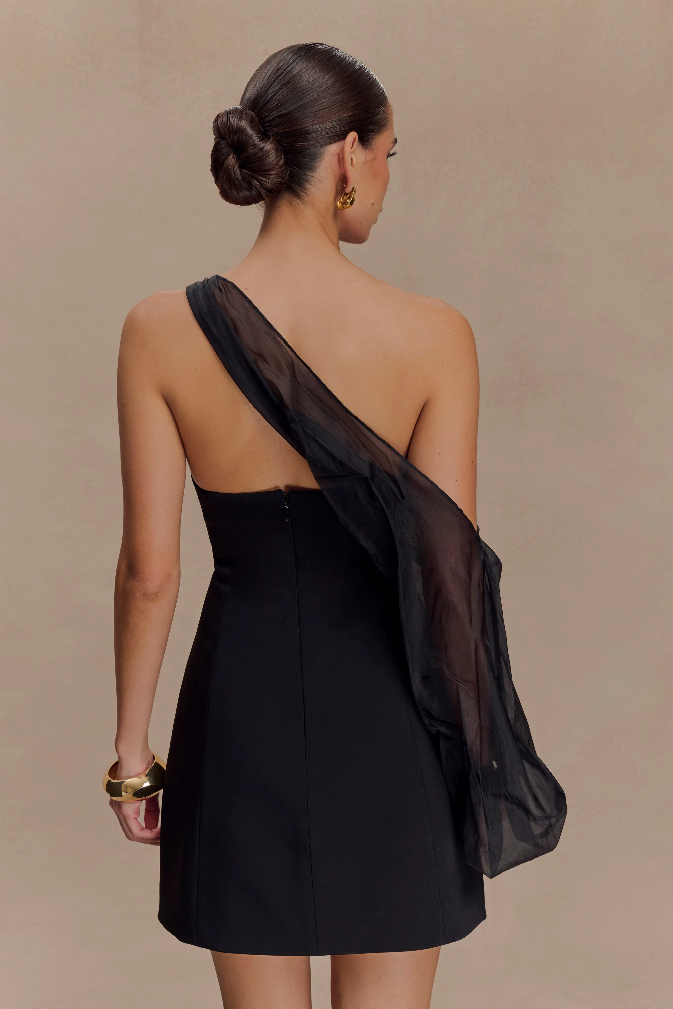 Effie Organza One Sleeve Mini Dress - Black