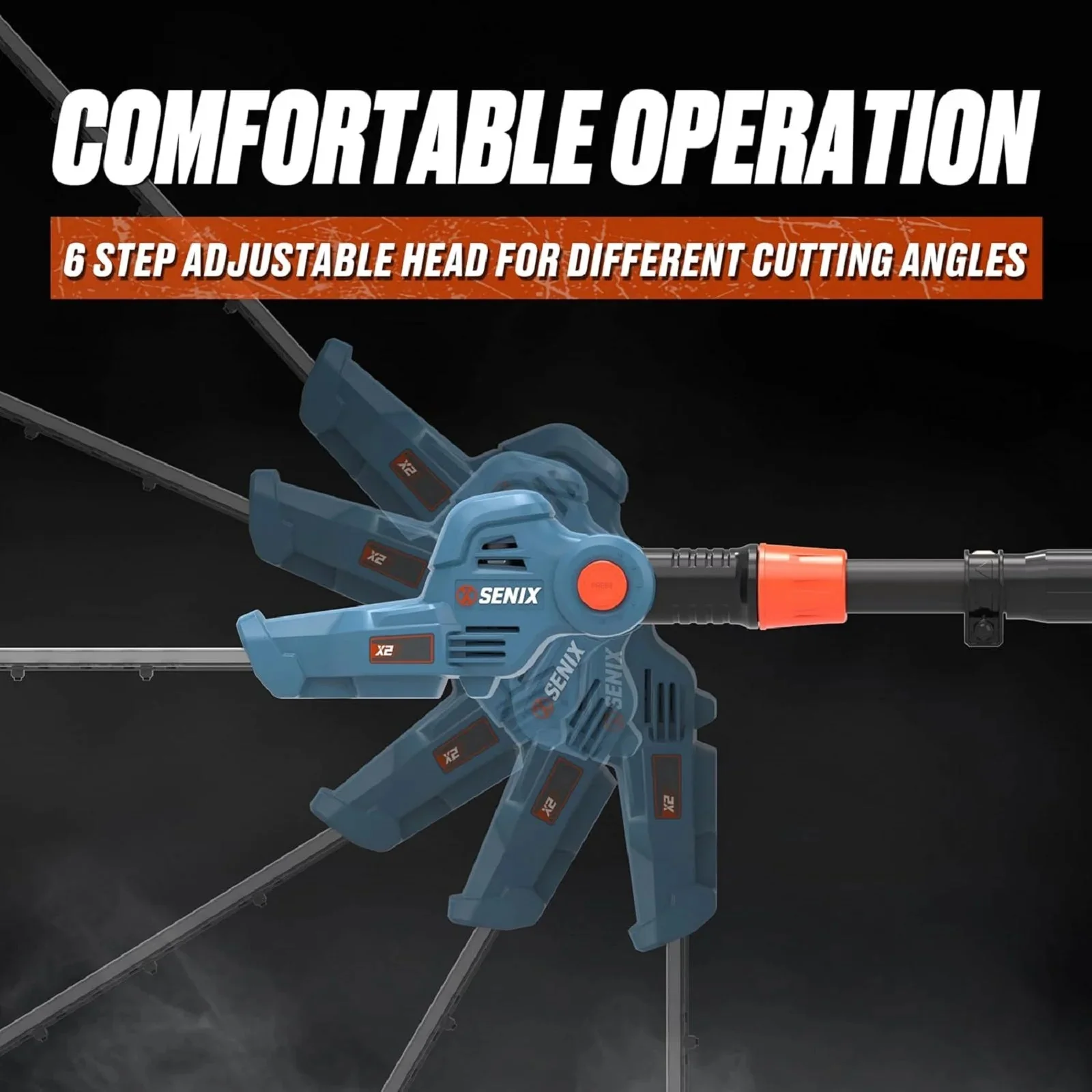 SENIX Cordless Pole Hedge Trimmer, 20 Volt Max, 18-Inch Cutting, 21-Inch Blade - HTPX2-M - Image 4 SENIX Cordless Pole Hedge Trimmer, 20 Volt Max, 18-Inch Cutting, 21-Inch Blade - HTPX2-M - Image 4