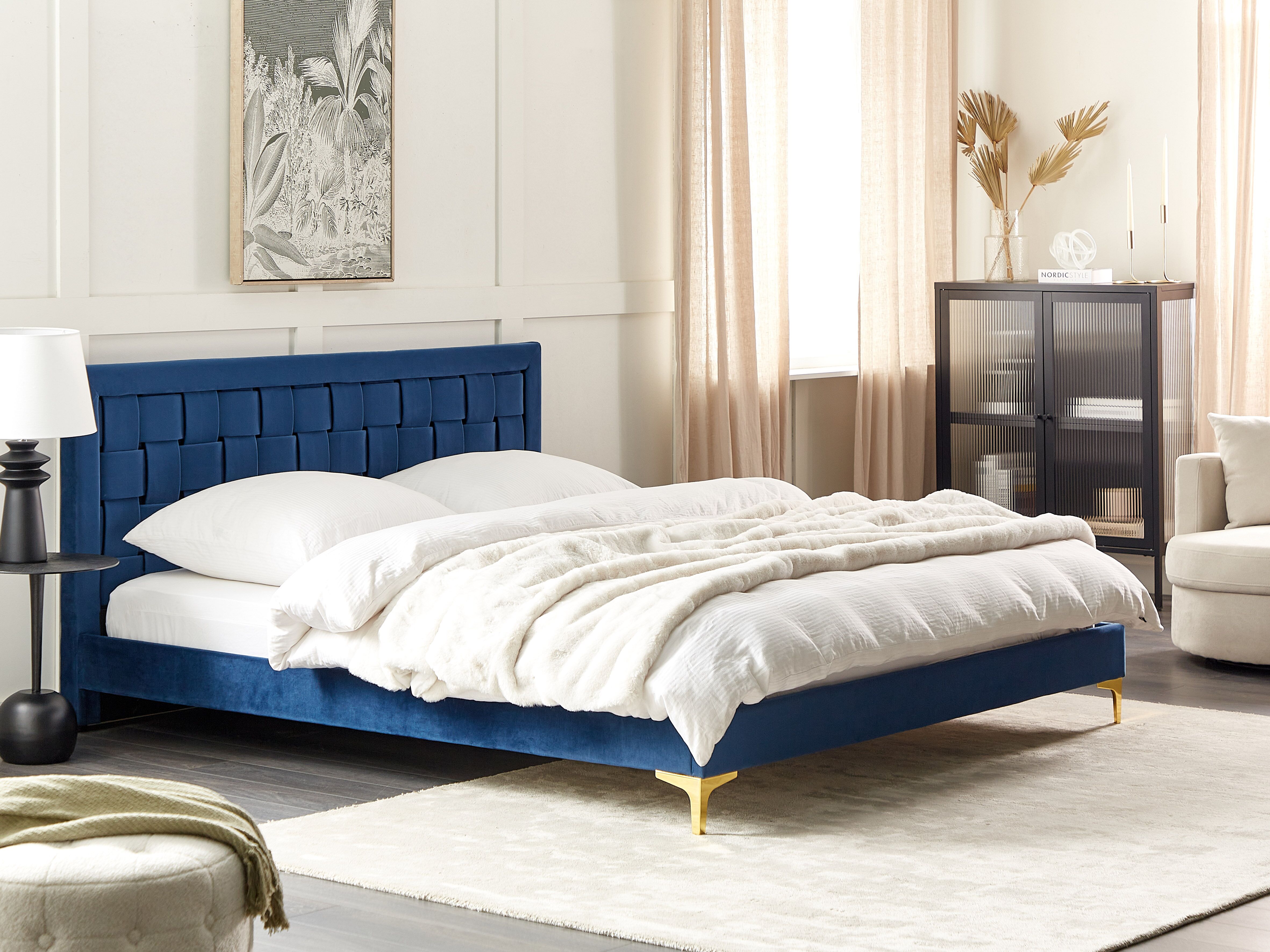 Bed Velvet LIMOUX 180 x 200 cm (EU Super King) Navy Blue