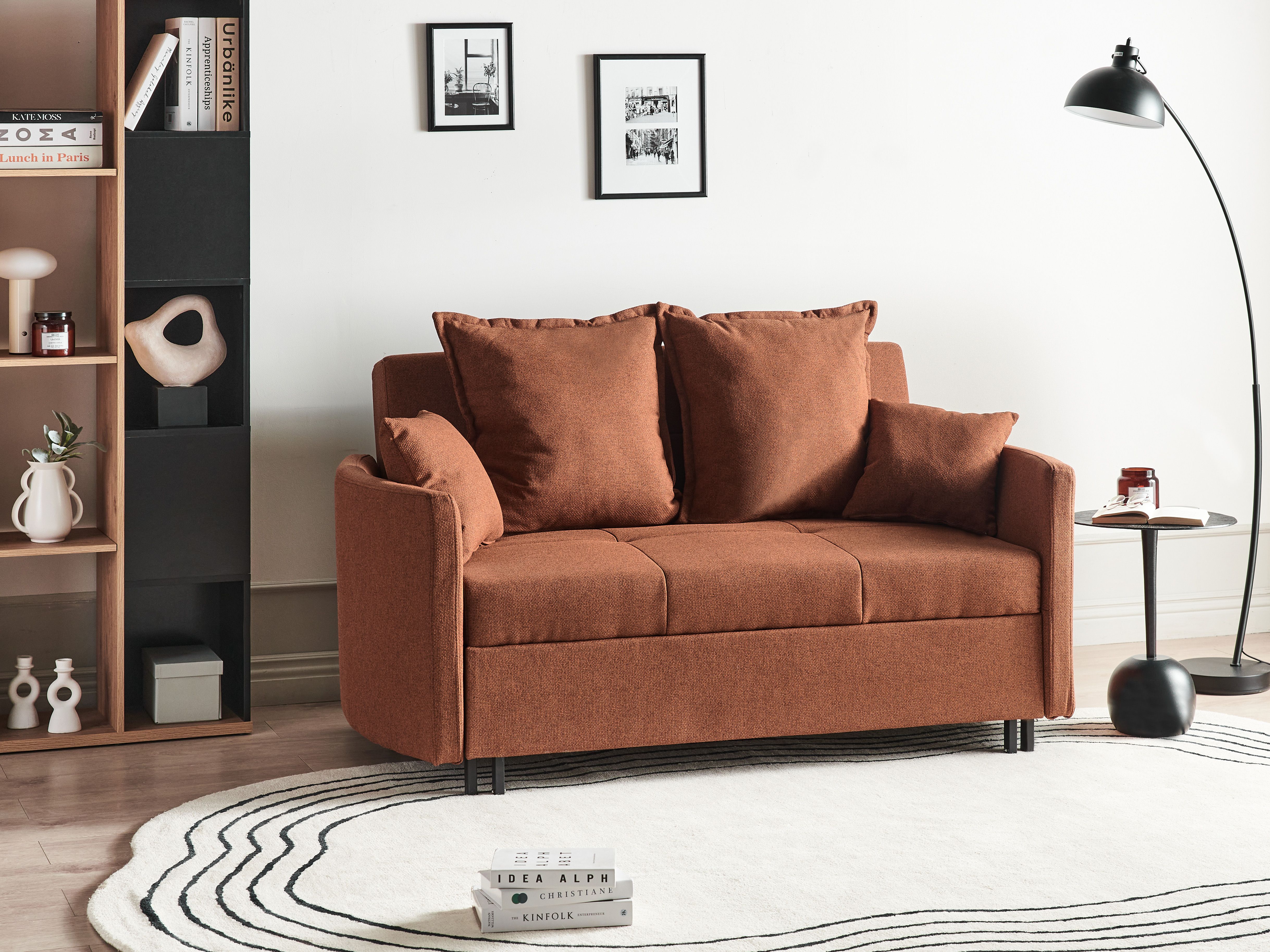 Sofa Bed 2 Seater HOVIN Fabric Golden Brown