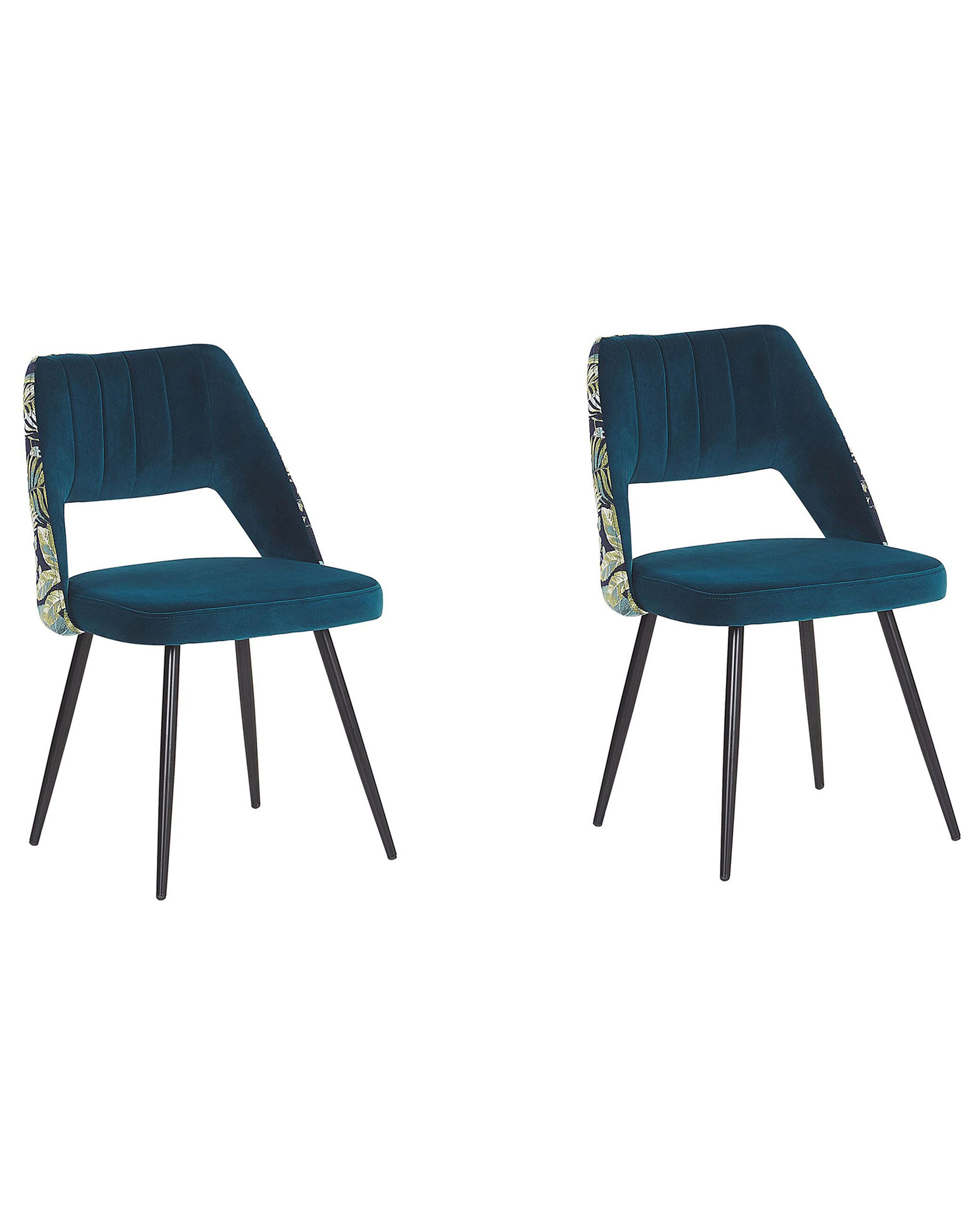 Set of 2 Dining Chairs ANSLEY Velvet Sea Blue