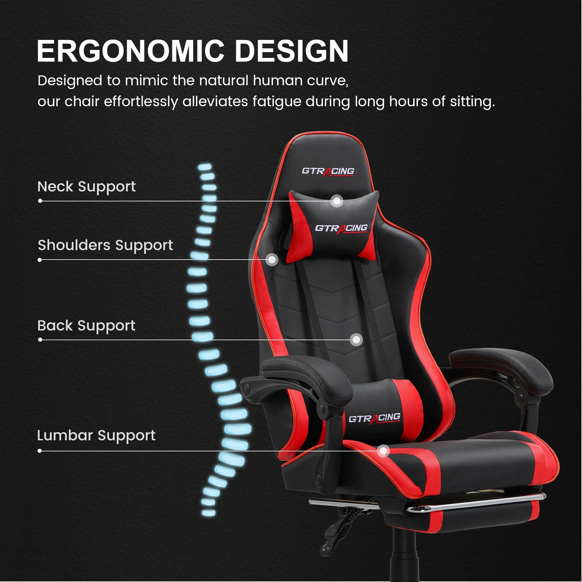 GTRACING GTWD-200 Ergonomic Gaming Chair with Adjustable Pillows and Footrest , White - Image 38