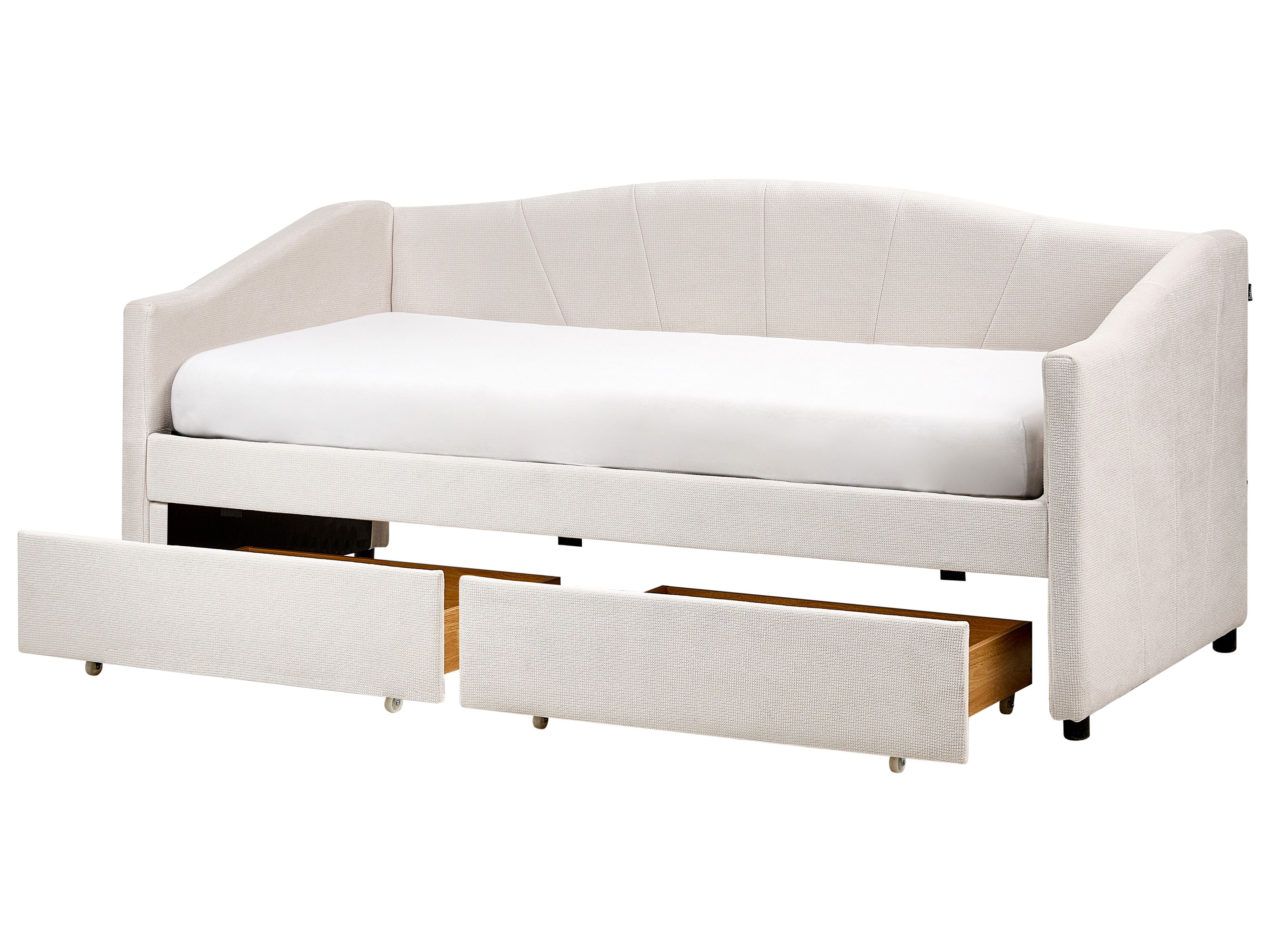 Daybed with Storage Fabric VITTEL 90 x 200 cm (EU Single) Light Beige