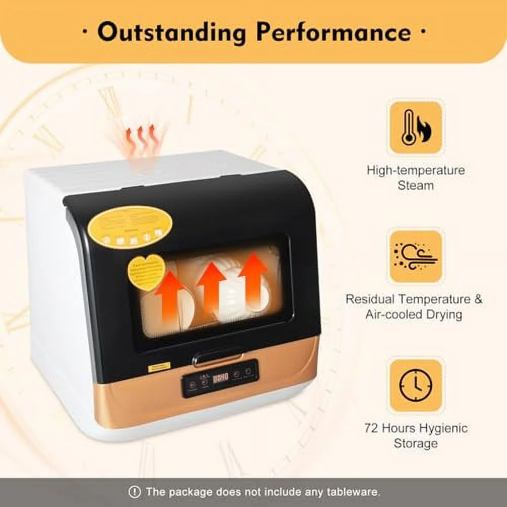 Portable Dishwasher Countertop, 800W 110V Mini Countertop Dishwasher Machine with 3 Washing Programs, Compact Dishwasher for Dishes Knives Forks Spoons Chopsticks Cups