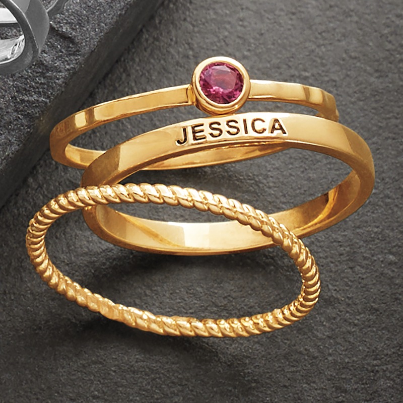 Personalized Birthstone Stack 3-Ring - MIDNIGHT VELVET CATALOG