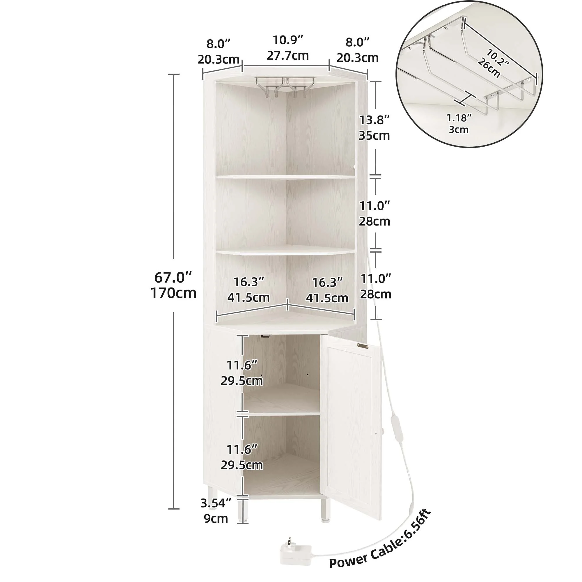 Dextrus 67" Corner Bar Cabinet with LED Lights, Wine Glass Holder & Storage Shelves, Black - Image 9