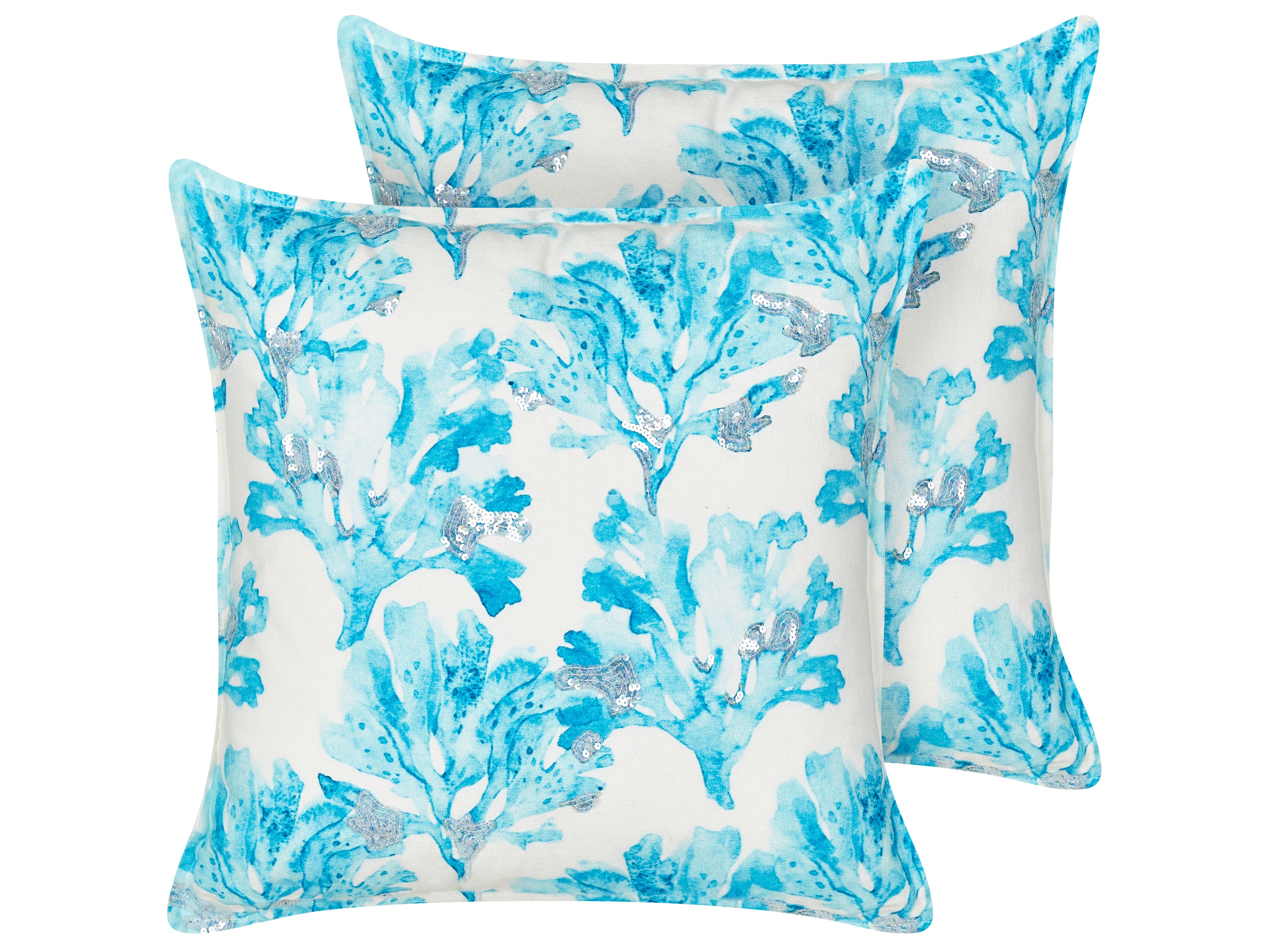 Set of 2 Decorative Cushions ROCKWEED Cotton 45 x 45 cm Blue Floral Pattern