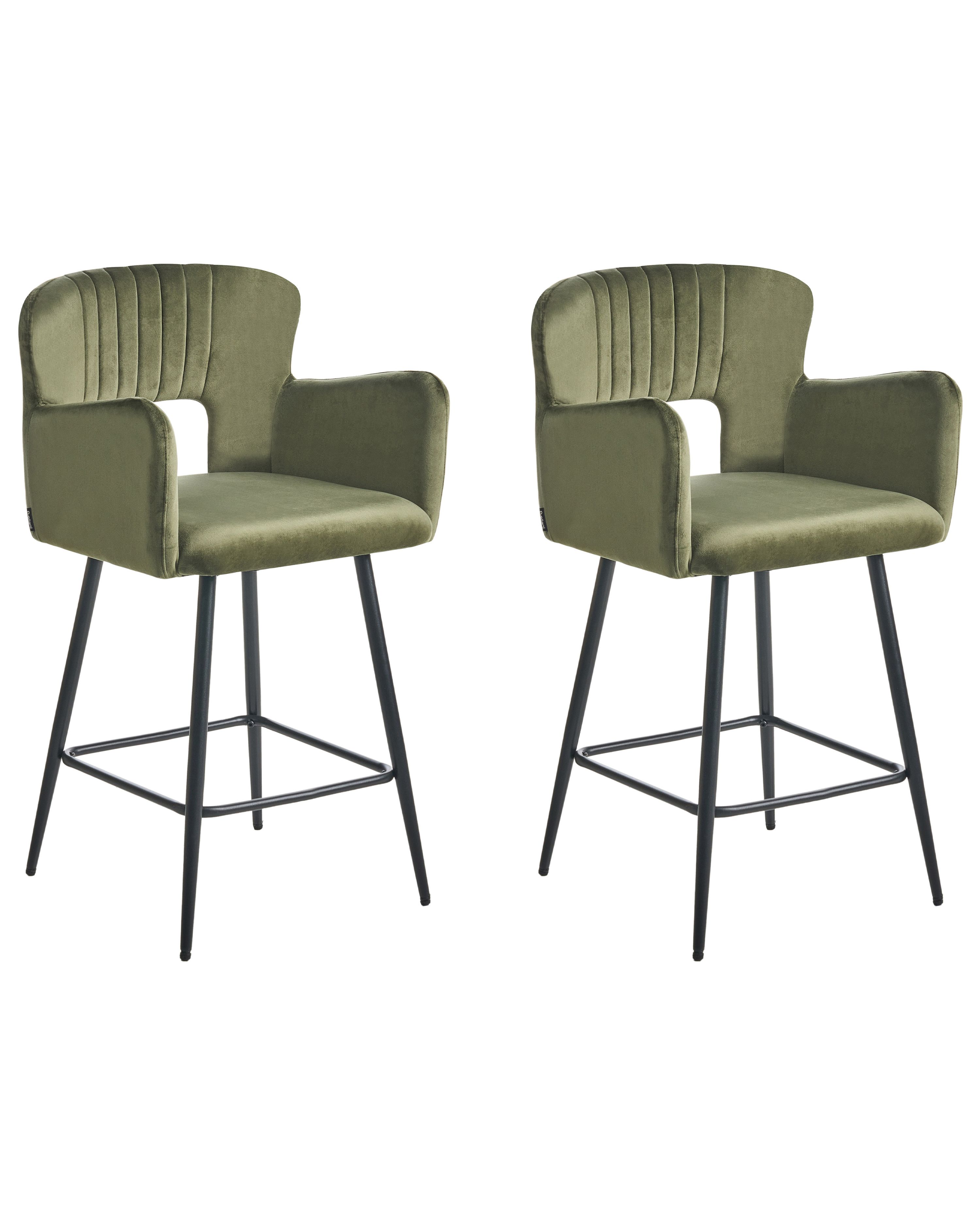 Set of 2 Bar Chairs SANILAC Velvet Olive Green